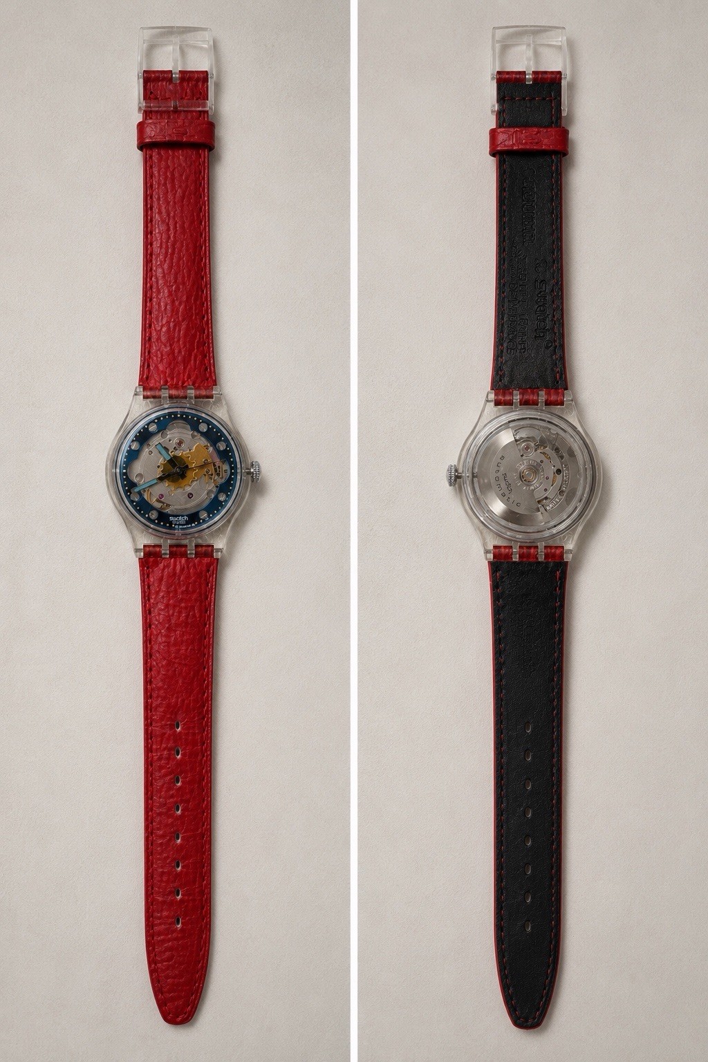 Swatch Automatic SAK101 Red Ahead Vintage 1991 Skeleton 23 Jewels Swiss Made