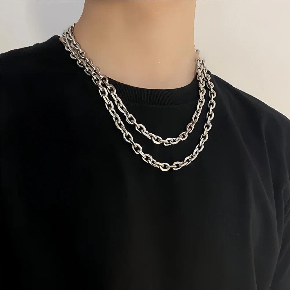 Men Retro Silver Color Stainless Steel Necklace Hip Hop Thick O Chain Jewelry Ro