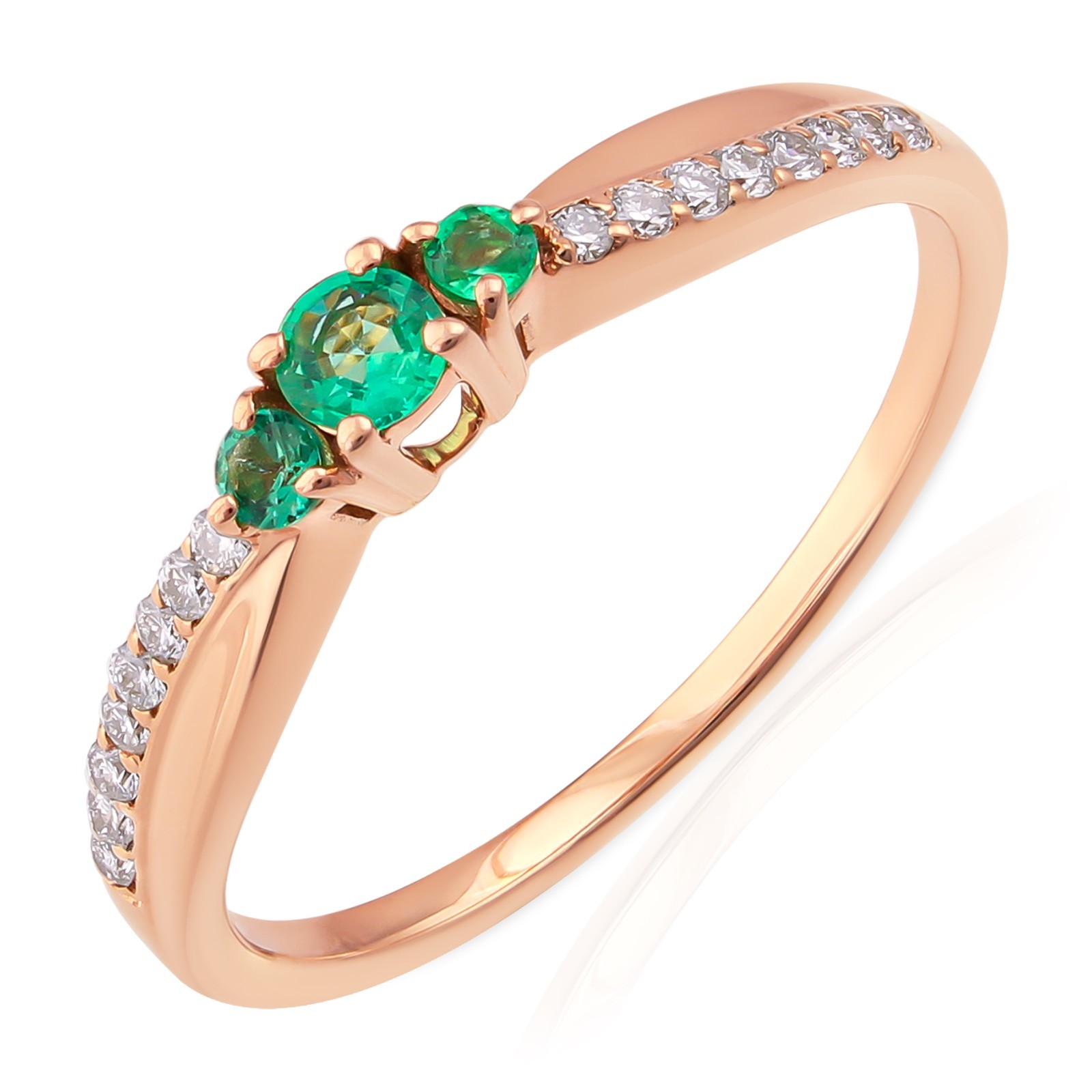 0.38 Tcw Zambian Emerald Three Stone Diamond Pave Ring 9K Yellow Gold Jewelry