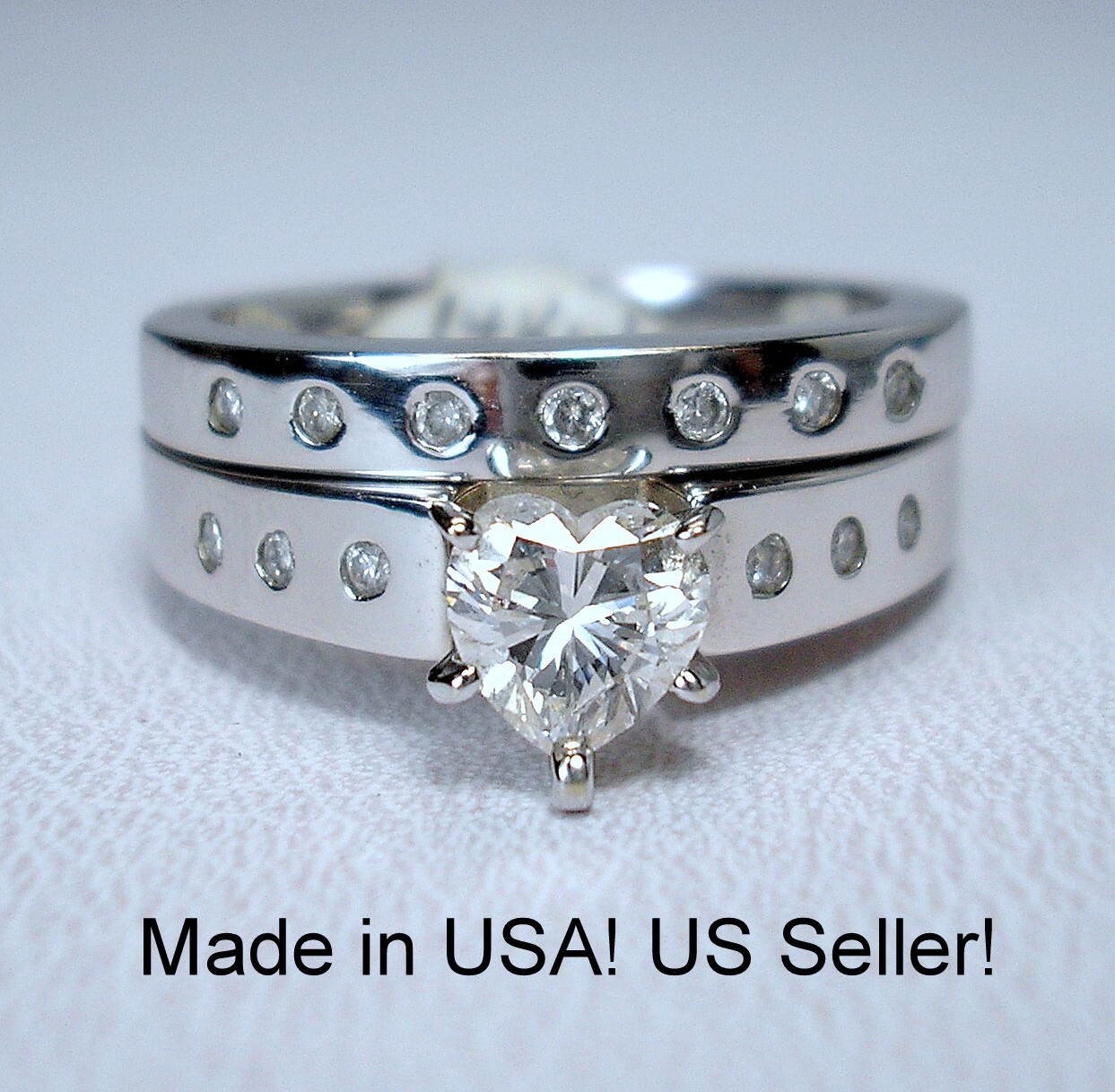 0.57 ct Heart 0.70 cttw Natural Diamonds 14K White Wedding Set Was $2,595 Video
