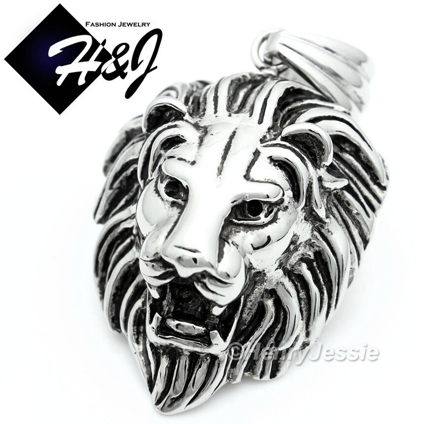 MEN’s Stainless Steel Silver/Black Plated LION KING HEAD 3D Charm Pendant*P50