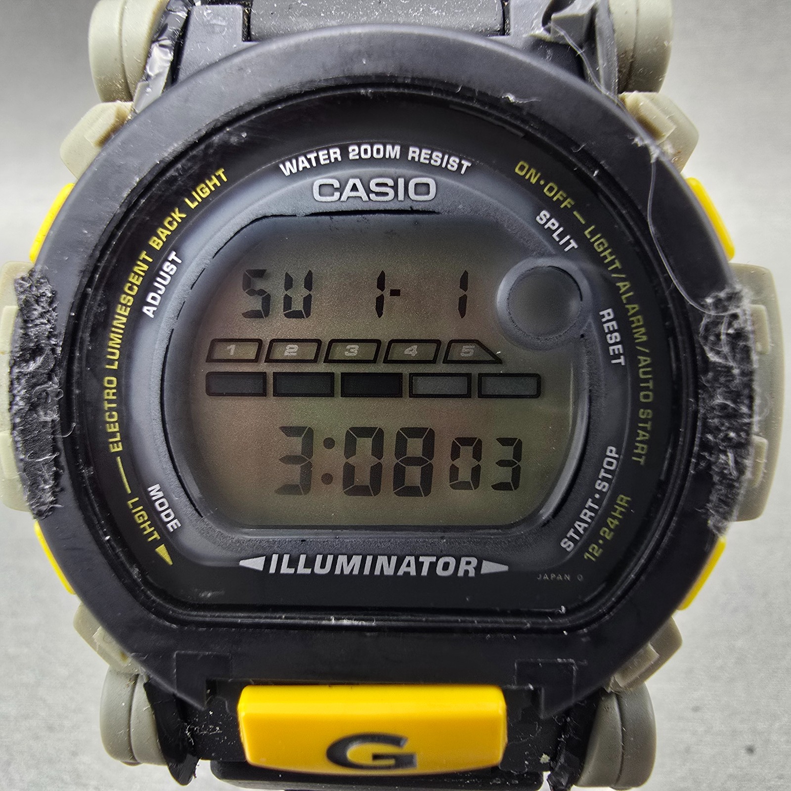 Casio G-Shock DW-002 Watch Men 48mm Black Yellow Gray Alarm Chrono New Battery