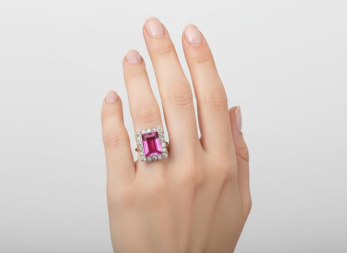 Antique 18kt Gold & Platinum Set with Diamonds & Synthetic Rubies