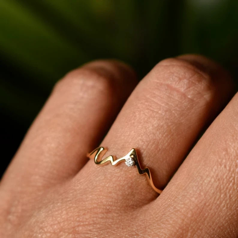 0.05Ct Lab Created Diamond Mountain Proposal Wedding Ring 14K Yellow Gold Plated