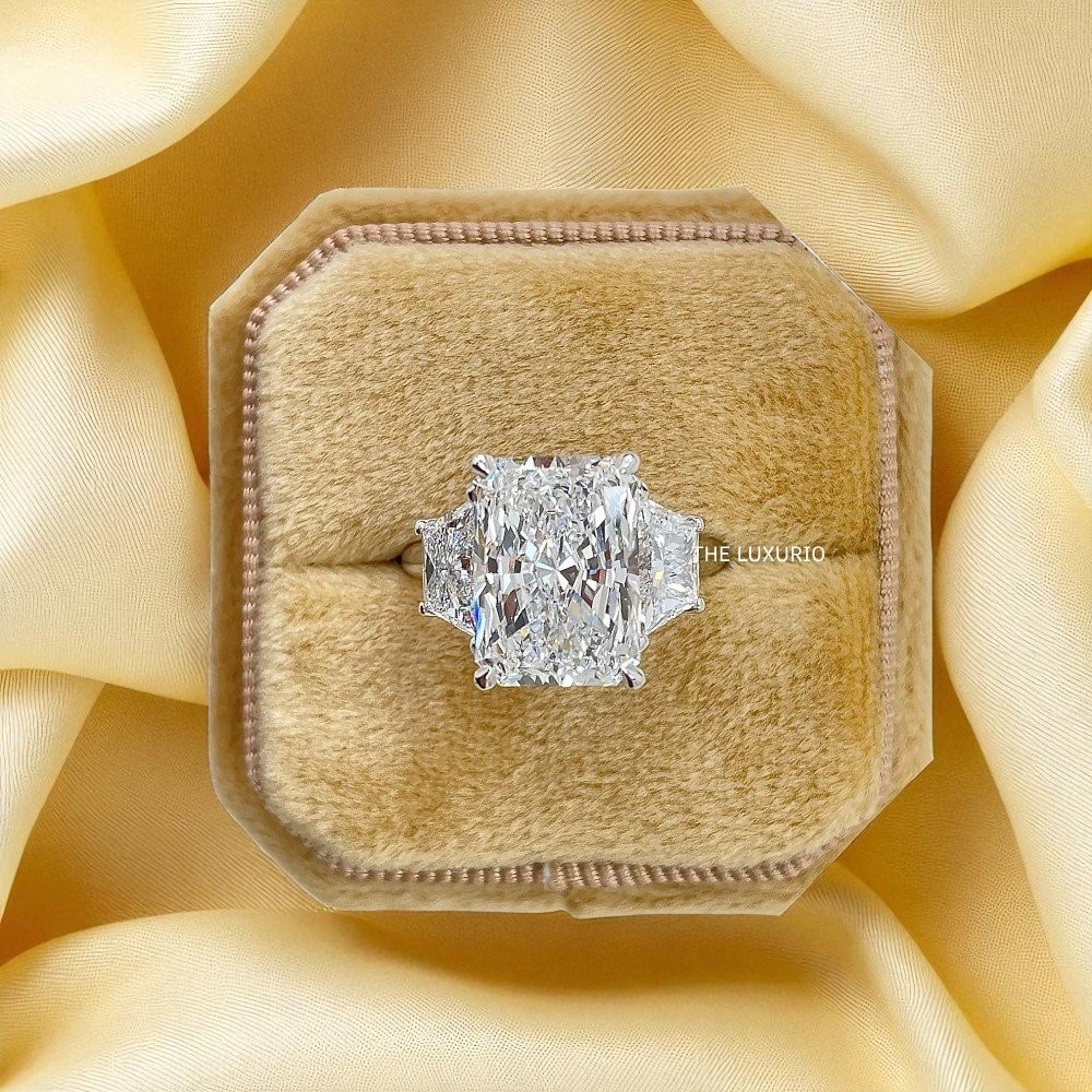 Diamond Ring Engagement Lab Grown 950 Platinum Radiant Cut IGI 5.20 Carat