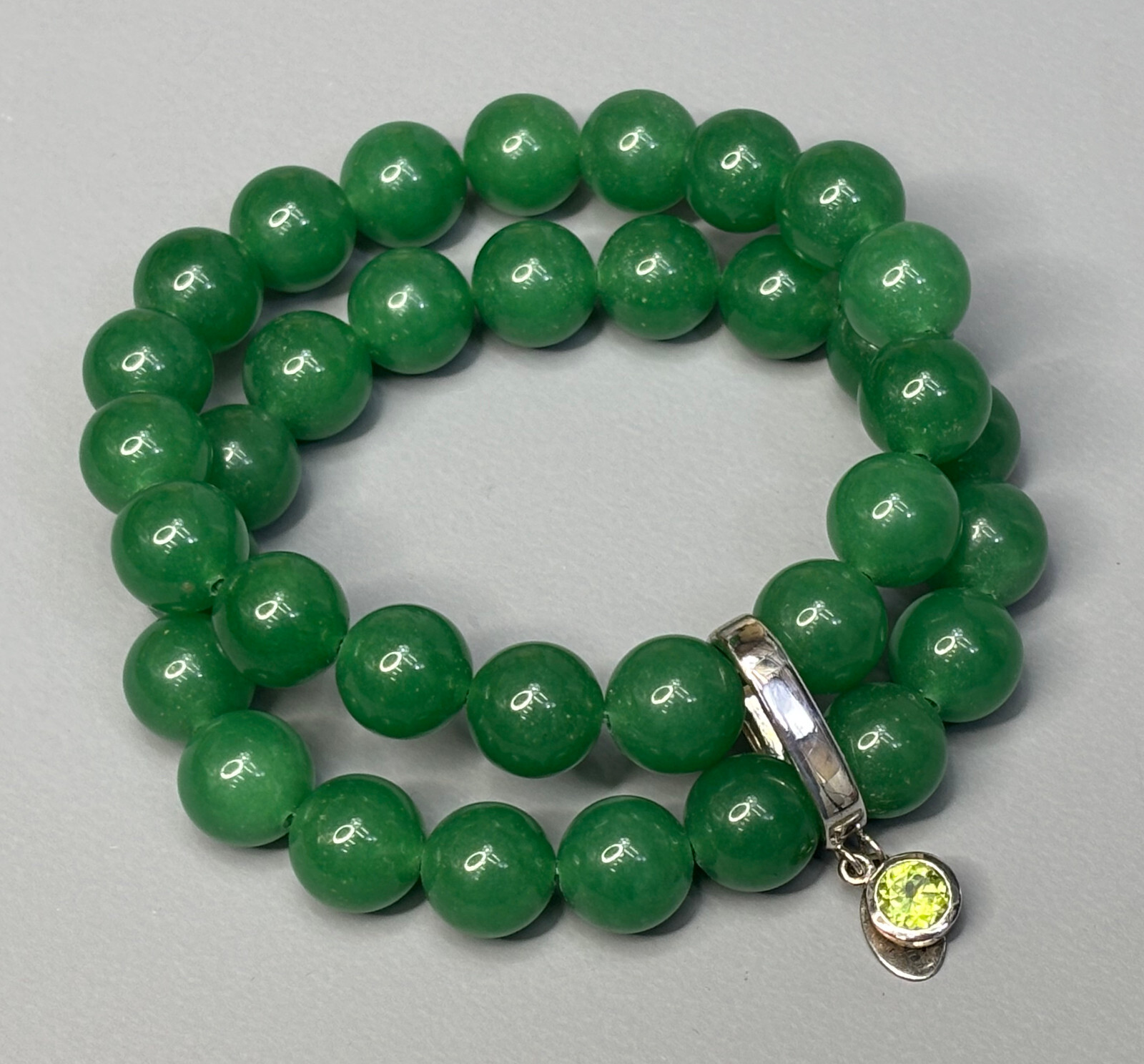 Sterling Silver .925 Aventurine Stone Dual Beaded Stretch Bracelet-Heavy-54g
