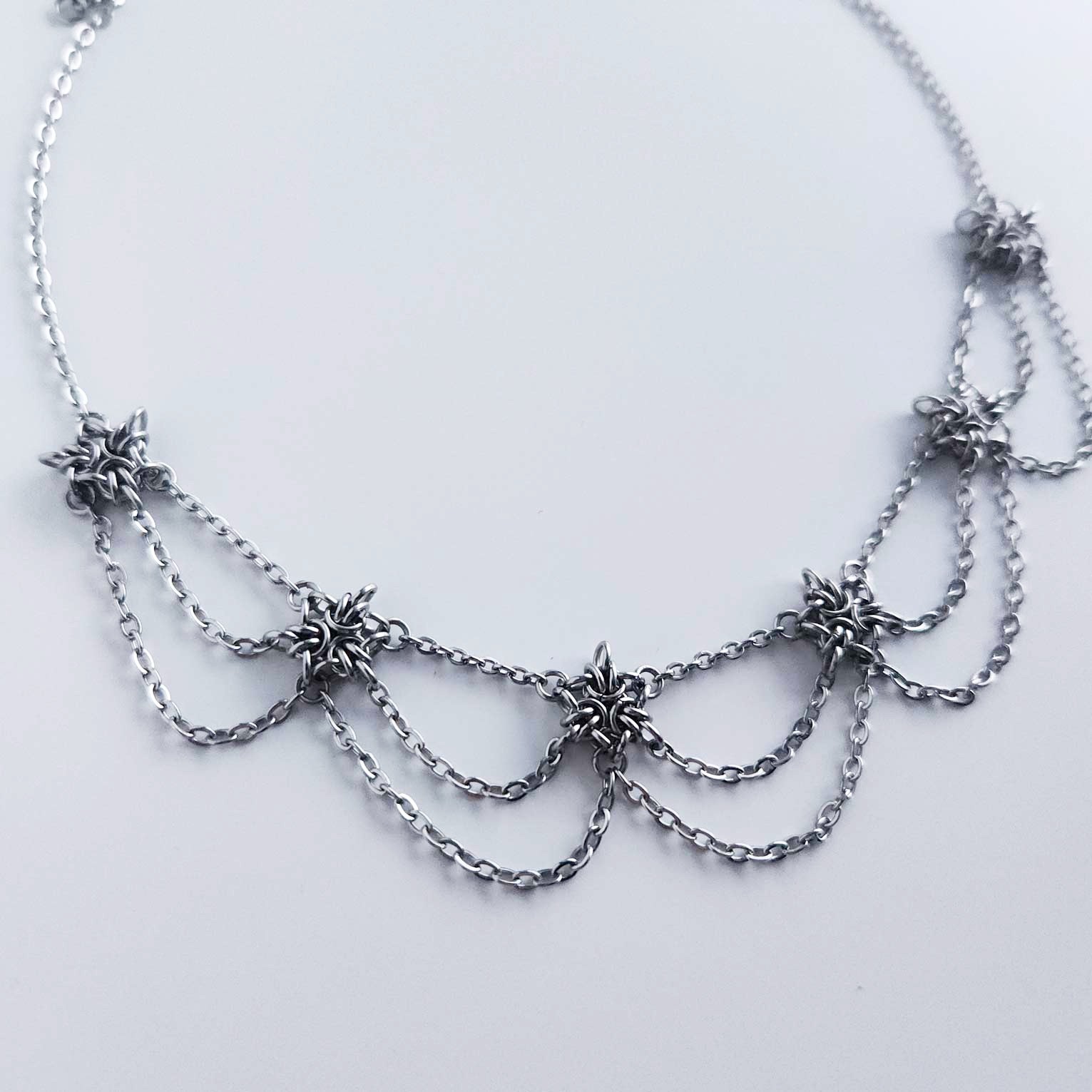 Victorian Gothic style silver chandelier necklace with dangly chains