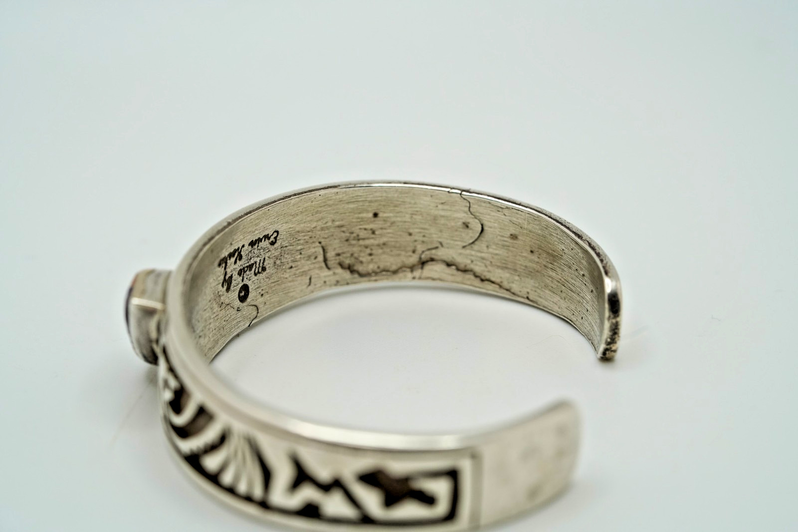 Vintage Navajo Ervin Hoskie Sterling Silver Opal Kokopelli Cuff 2 1/8″ JB33