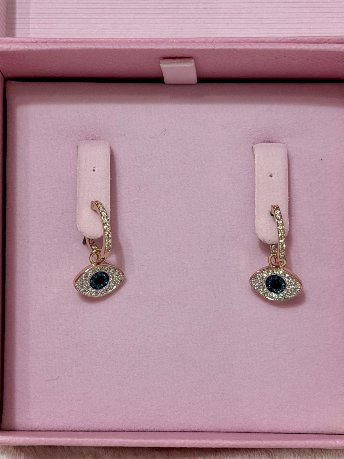 Swarovski Symbolica Hoop Earrings Evil Eye, Blue, Rose Gold-Tone Plated 5425857