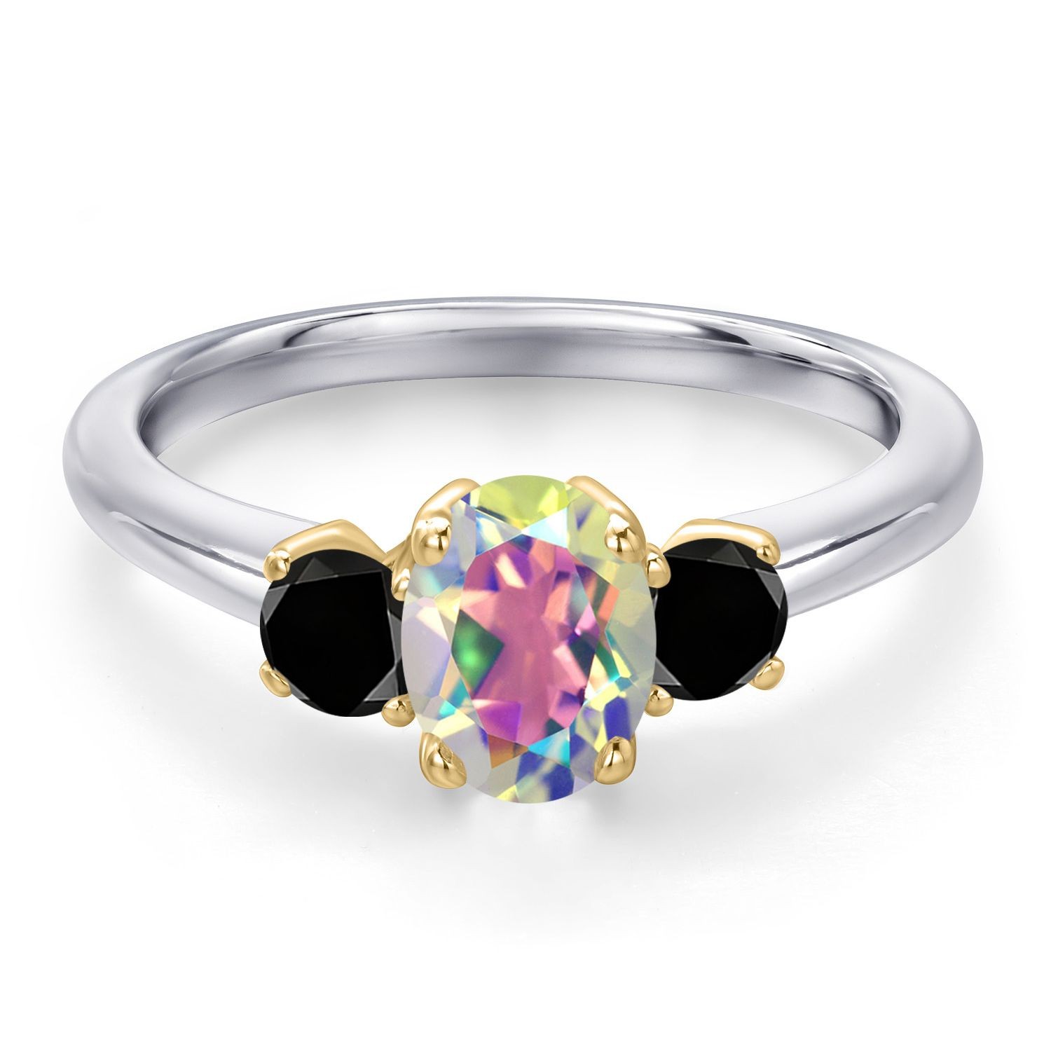 925 Silver and 10K Yellow Gold Mercury Mist Mystic Topaz and Black Diamond
