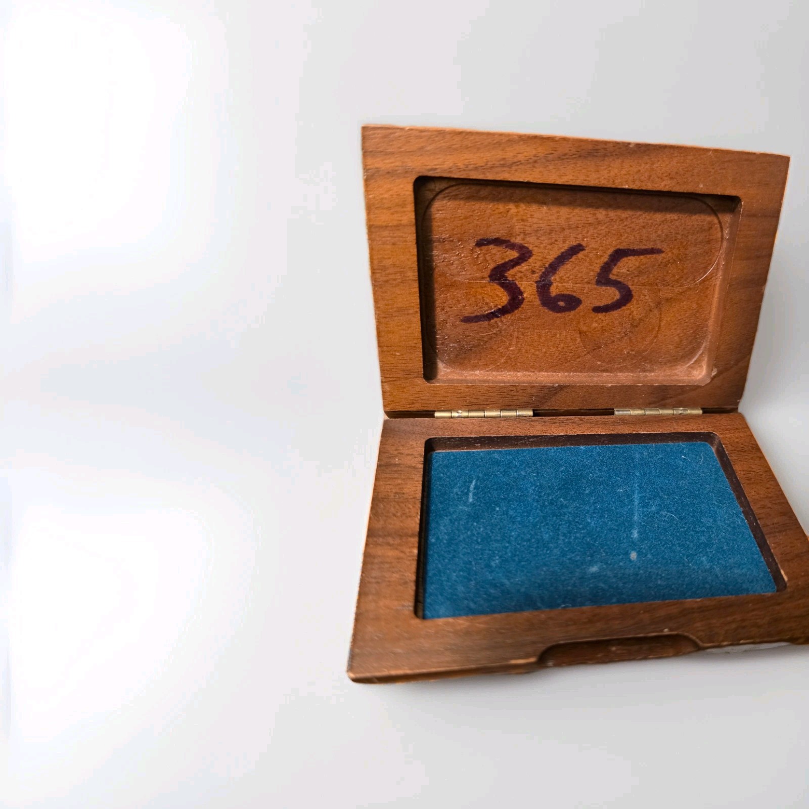 Vintage Solid Wood Trinket Box – Blue Felt Lining – Handcrafted Memory Box 365