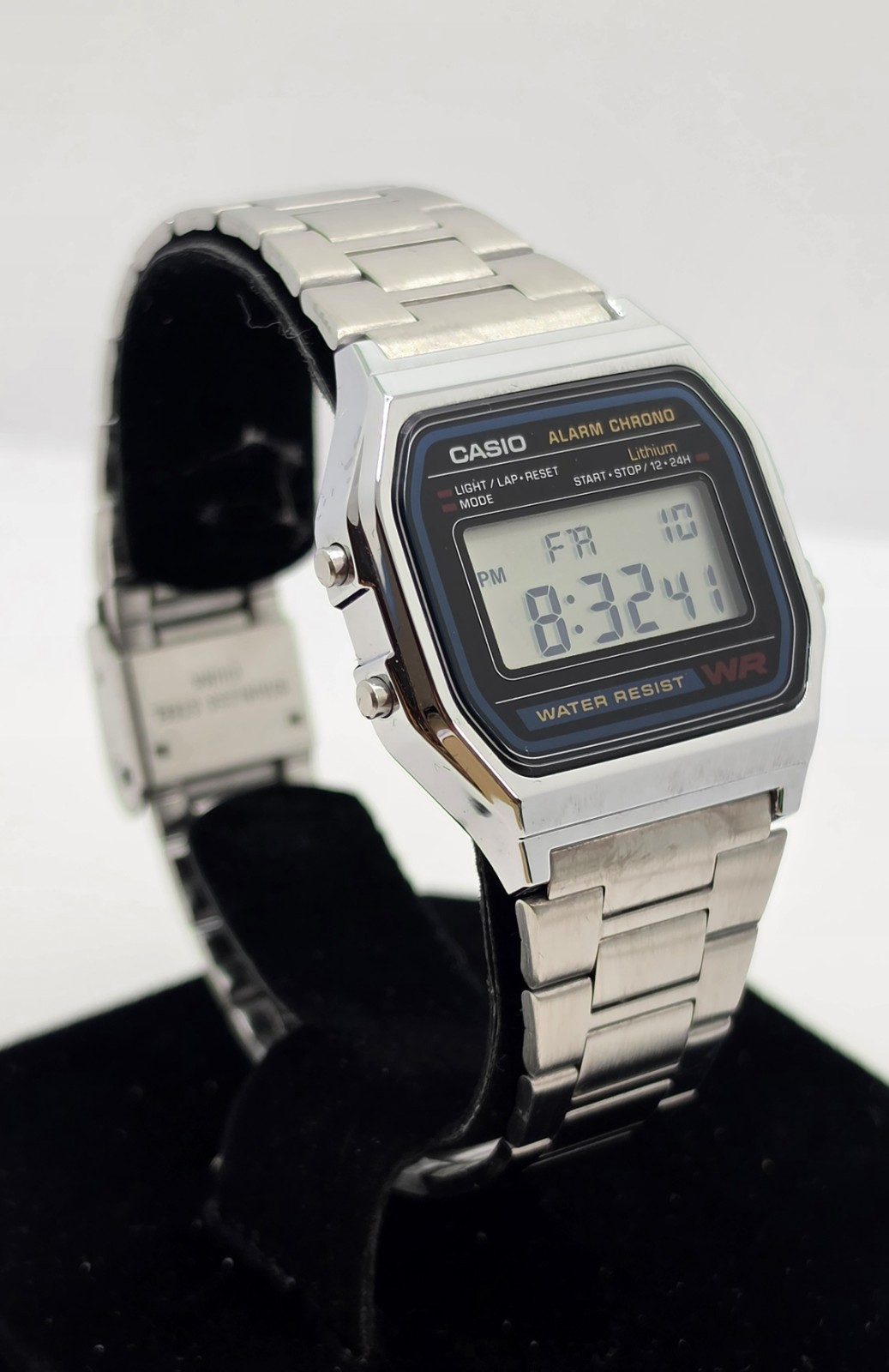 Casio A158W Digital Quartz Alarm Chronograph Silver SS Bracelet 35.4mm
