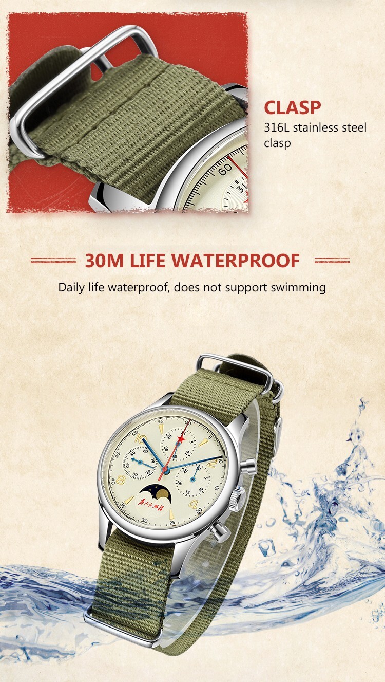 SEAKOSS Vintage Mechanical Watch with Seagull Movement: Moon Phase Chronograph