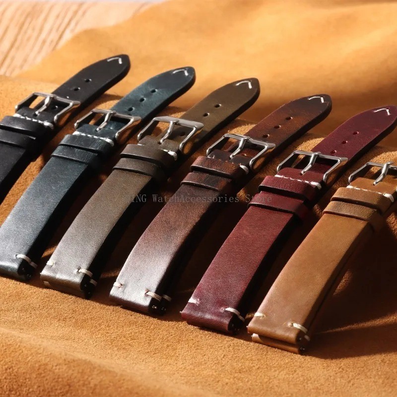Retro Oil Wax Genuine Leather Watch Band 18 19 20 21 22 24mm Thin Cowhide Strap