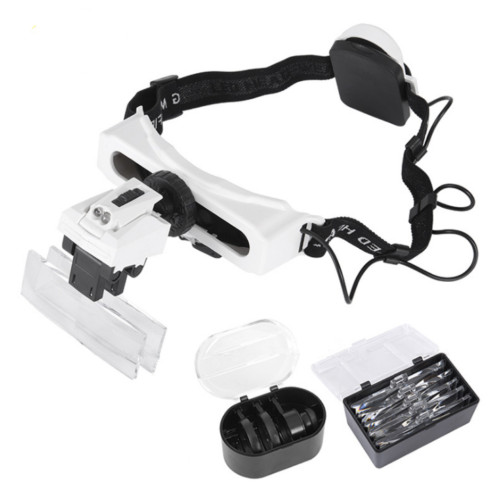 LED Illuminated Hands Free Magnifier Helmet Head Wearing Watch Repair Loupe