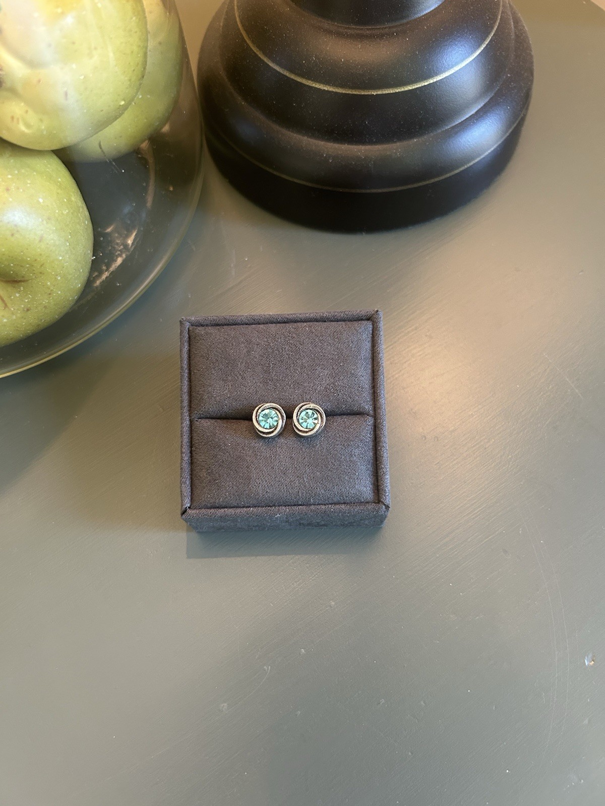 Patricia Locke Earrings Post Stud Silver Blue Zircon Crystal Round Worn Once