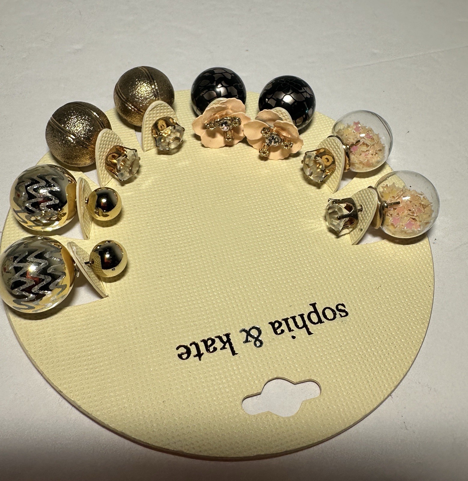 Sophia & Kate Stud Earrings Mixed Lot Set Gold Black Clear Crystal, Butterfly