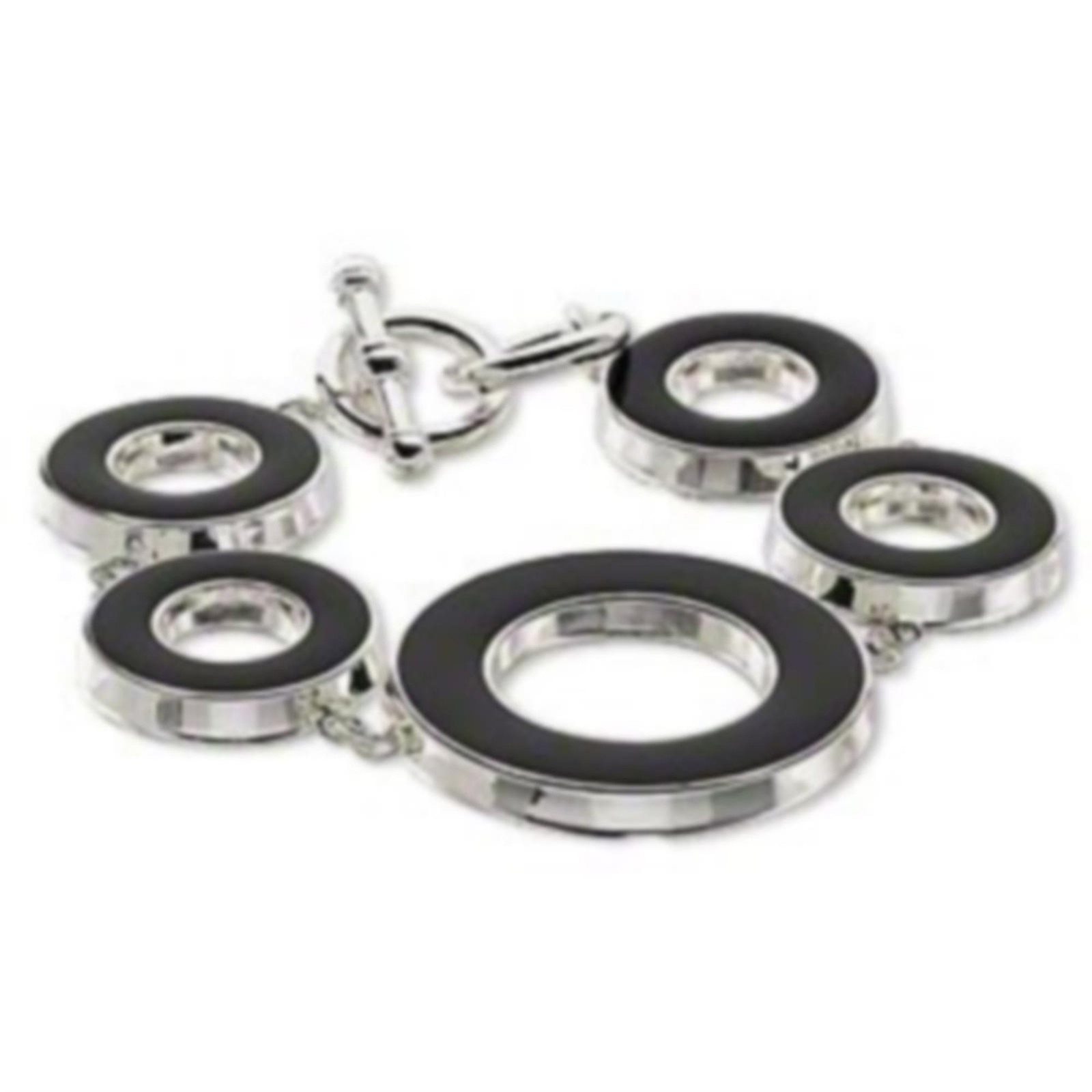 Mid Century Modern Style Silver Black Geometric Open Circles Bracelet