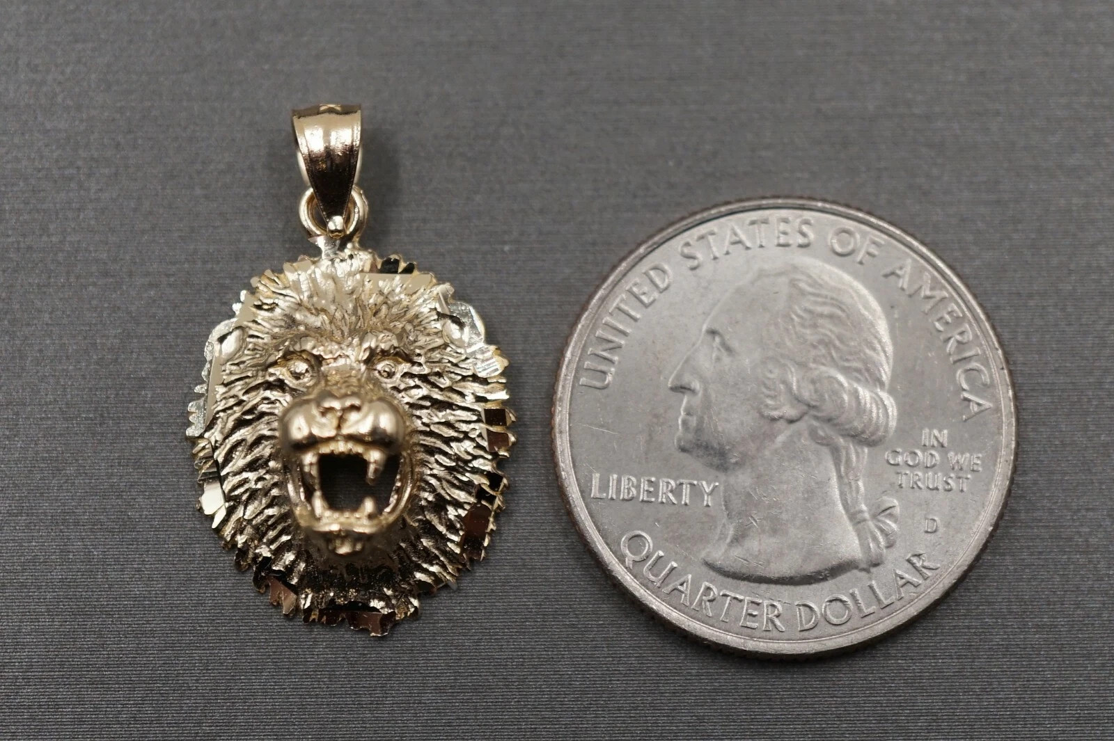 Real 14K Yellow Gold Men Lion Face Pendant Charm For Necklace or Chain Big Men