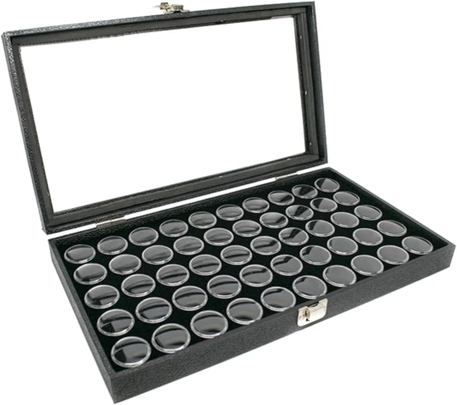 Novel Box Glass Top Black Jewelry Gemstone Display Case With Gem Jar Tray Insert