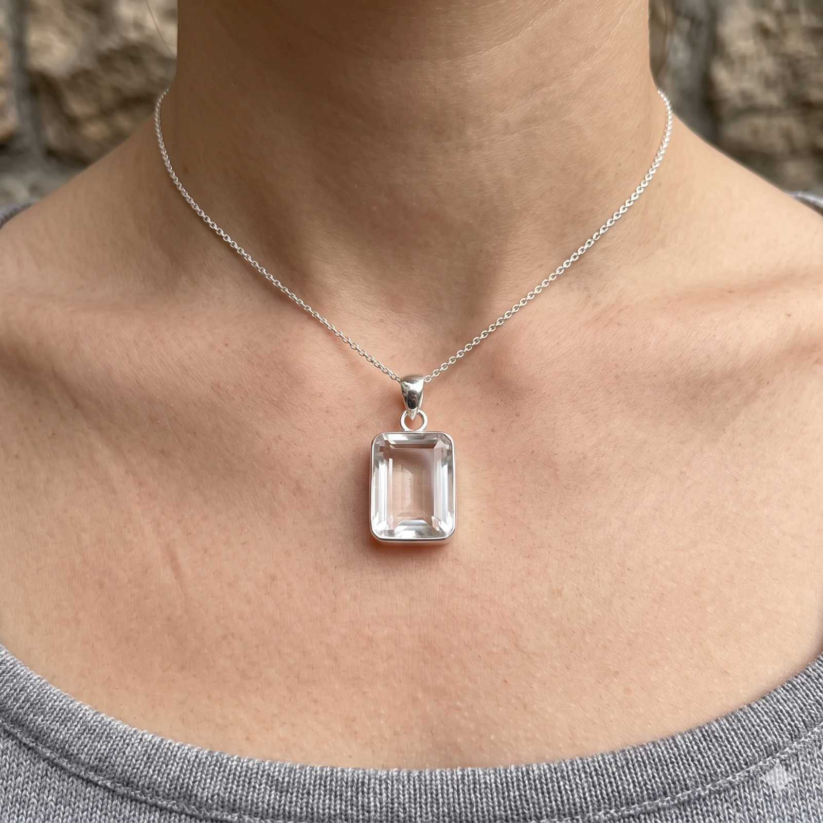 Natural White Topaz Trendy Boho Crown Chakra New Pendant Jewelry Sterling Silver