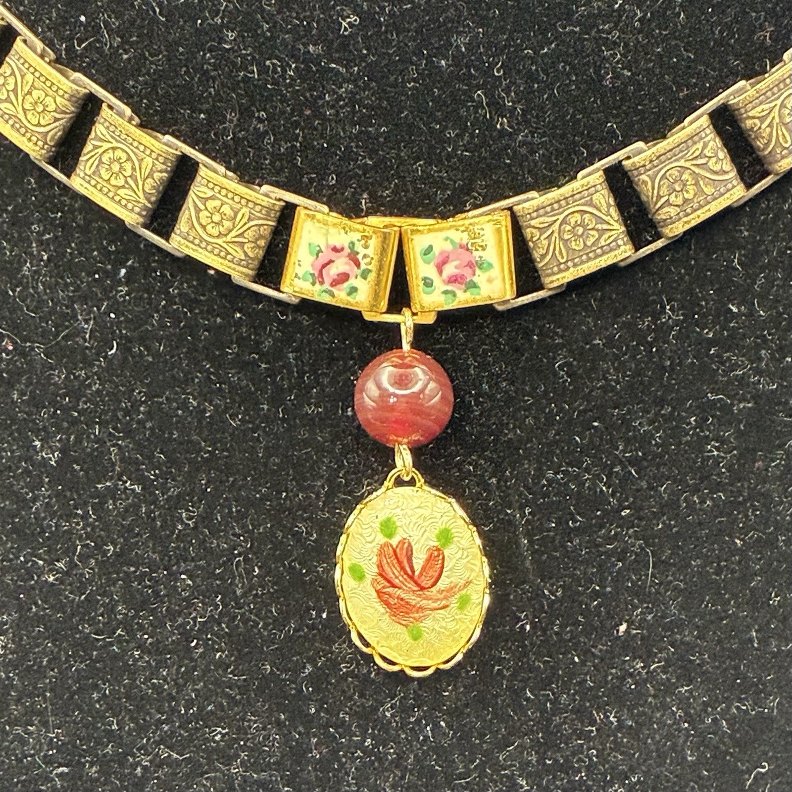 Vintage Rose Guilloche & Vintage Book Chain Integrated w New Book Chain Necklace