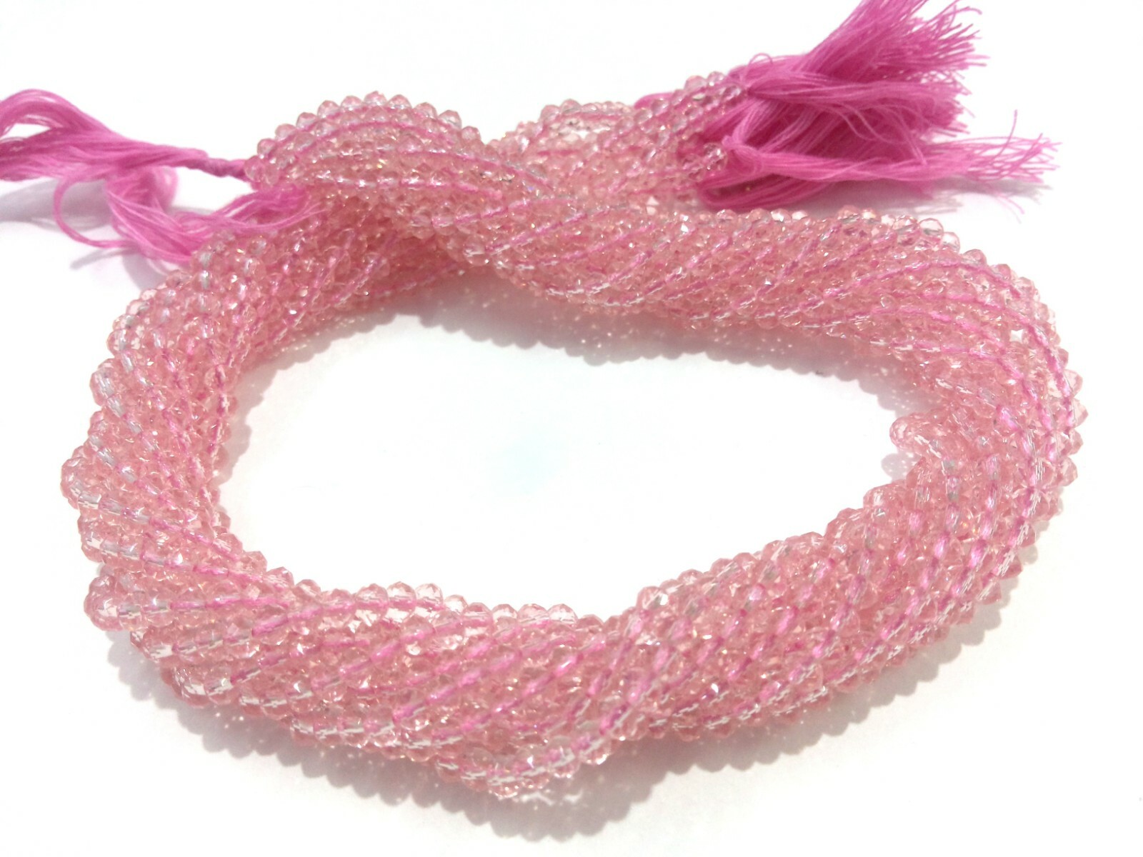 5-25 Strand Rose Pink Quartz Rondelle Faceted 3-4mm Rose Hydro Quartz 12″inch