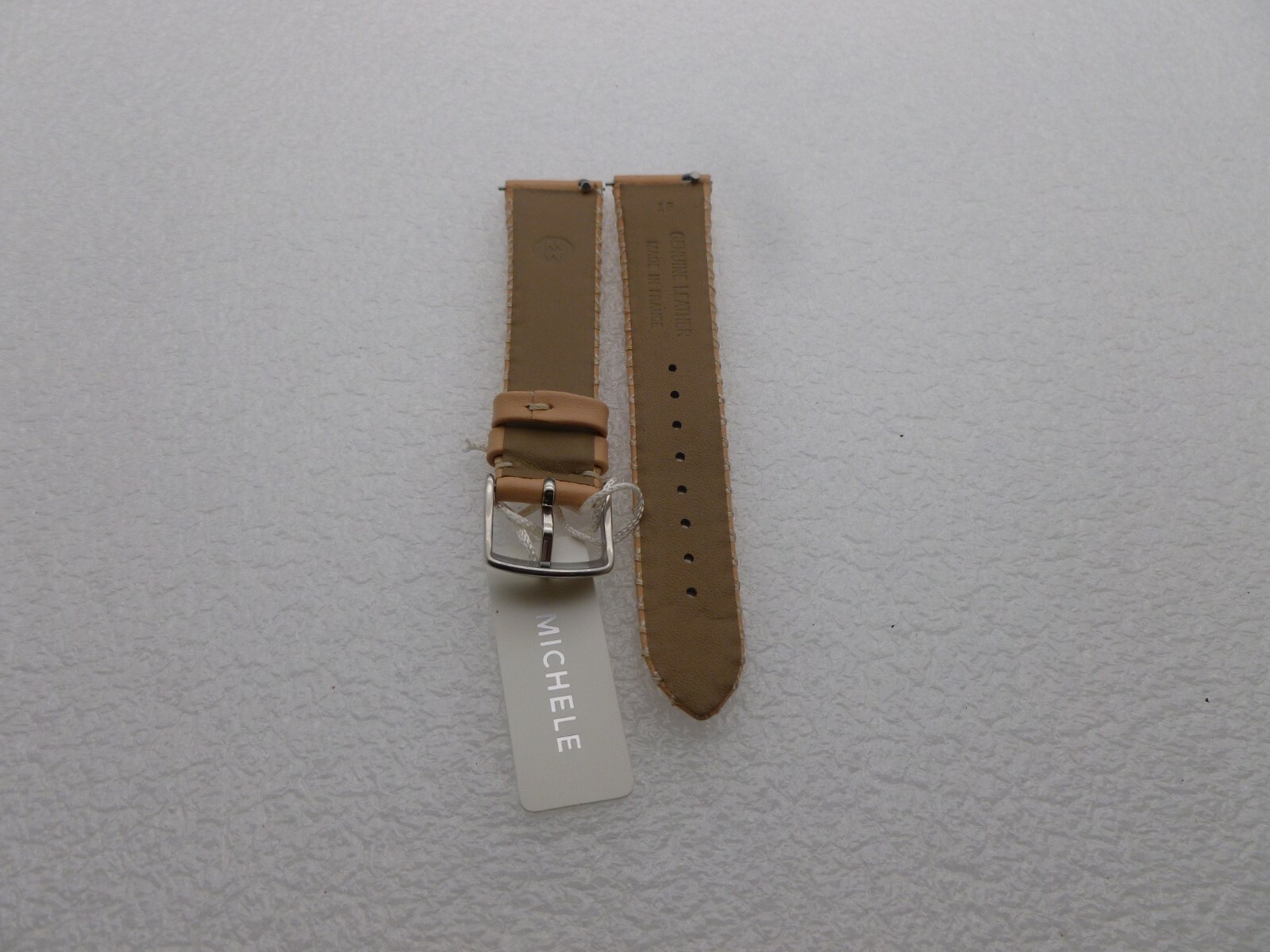 Genuine Michele 18mm Sand W/Withe Steches Genuine Leather Watch Band Strap NEW
