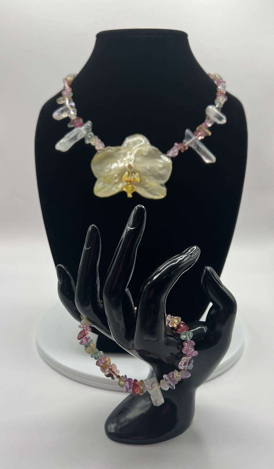 Jewelry Set Necklace & Bracelet Multicolor Beaded Yellow Real Orchid Pendant