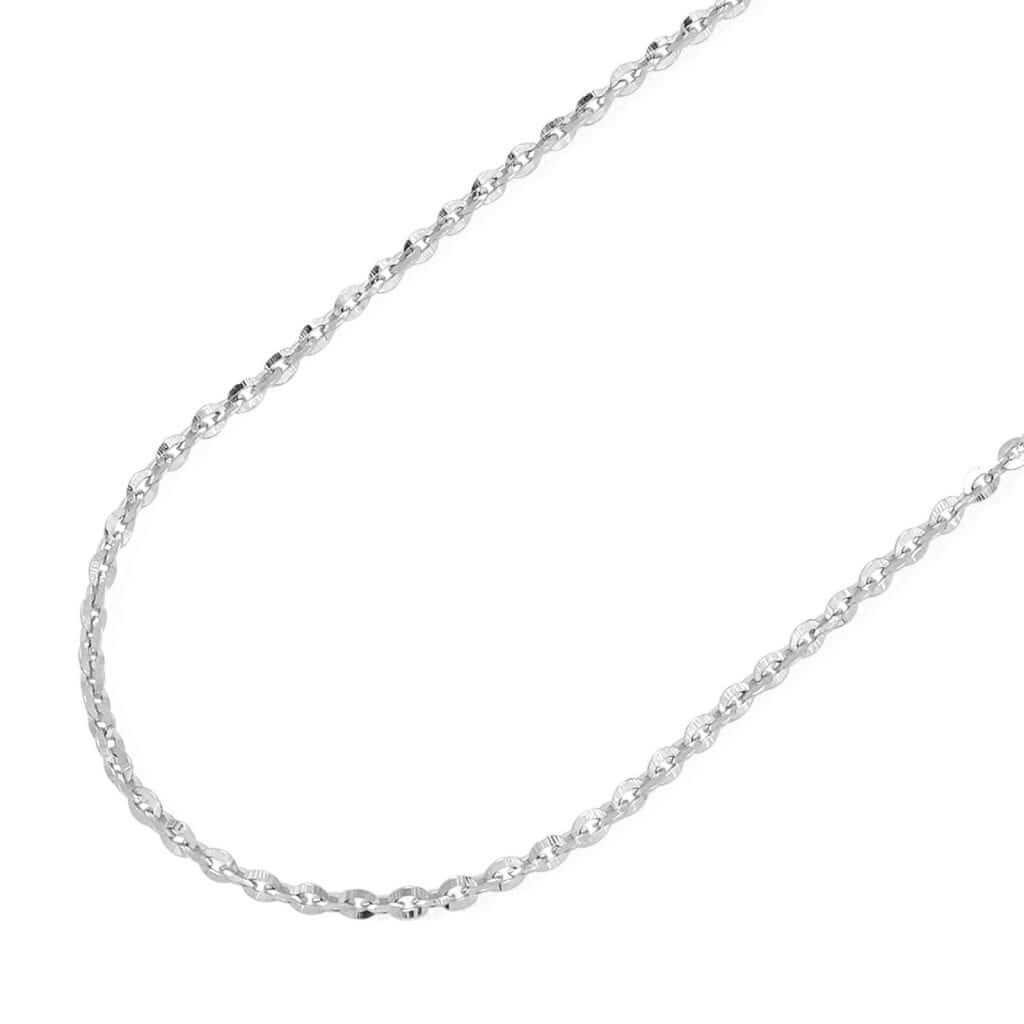 14K White Gold 1.6mm Flat Cable Diamond-Cut Chain (Solid Links) 16″-20″
