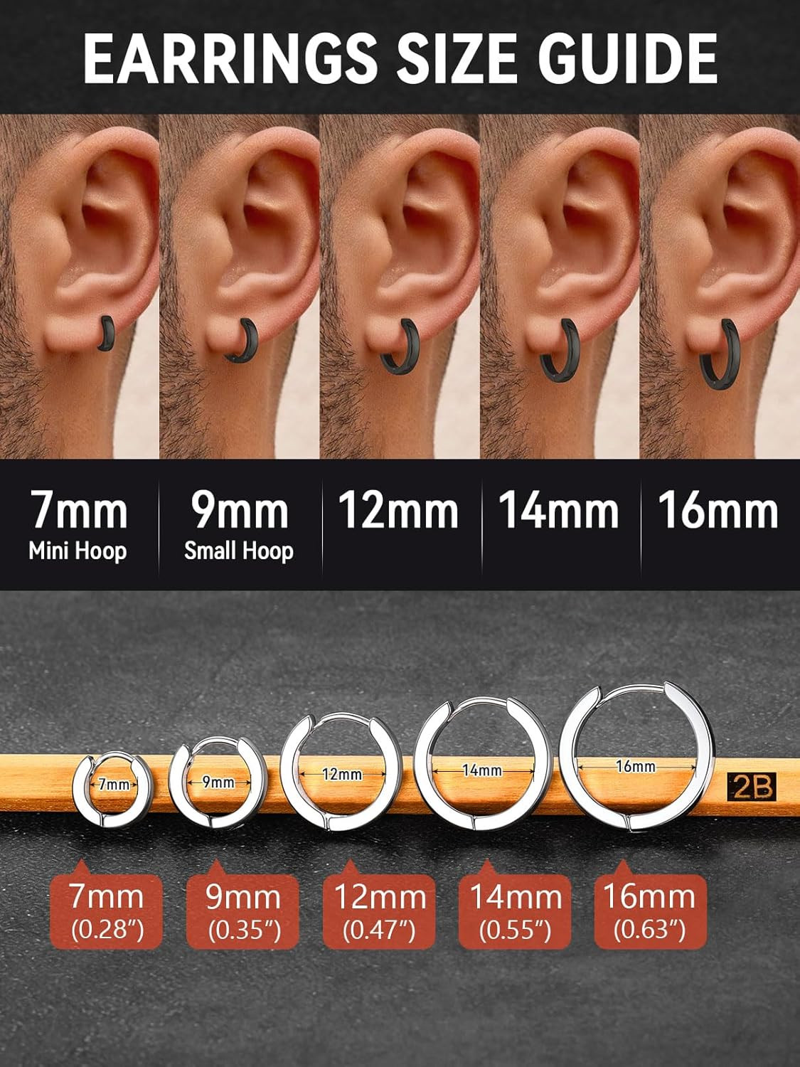 Stainless Steel Black/Silver/Gold Hoop Earrings for Men – Hypoallergenic Small H