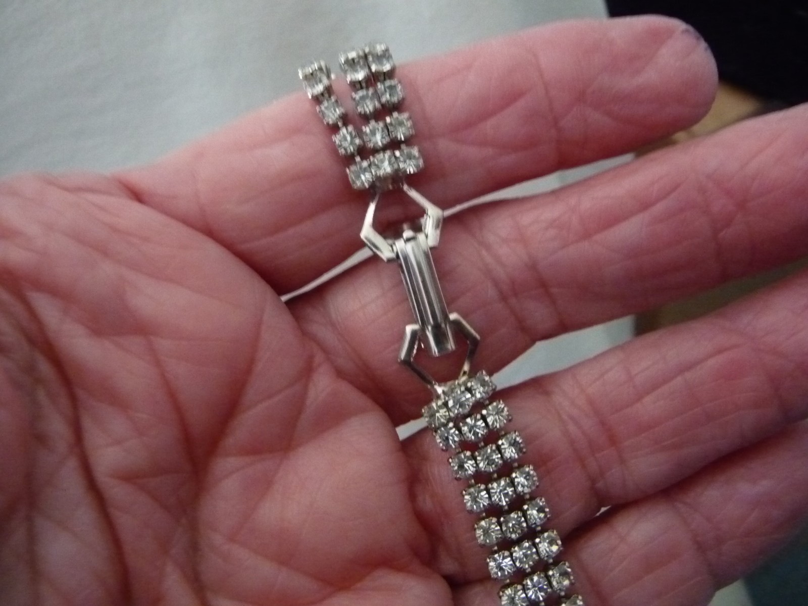 3 ROWS SILVER TONE W RHINESTONES 6 1/2 ” L X 3/8” W BRACELET #32/28