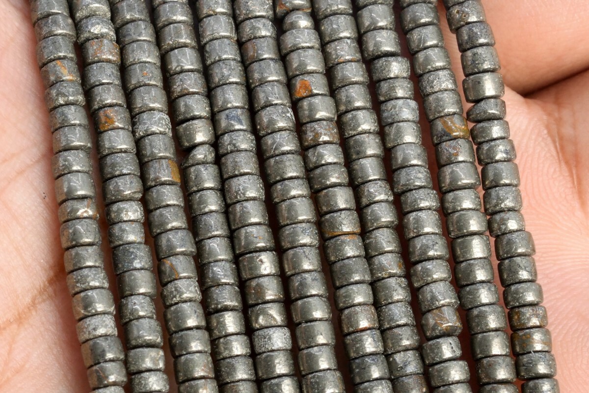 3x3MM Copper Pyrite Rondelle Slice Grade AAA Natural Gemstone Loose Beads 15.5″