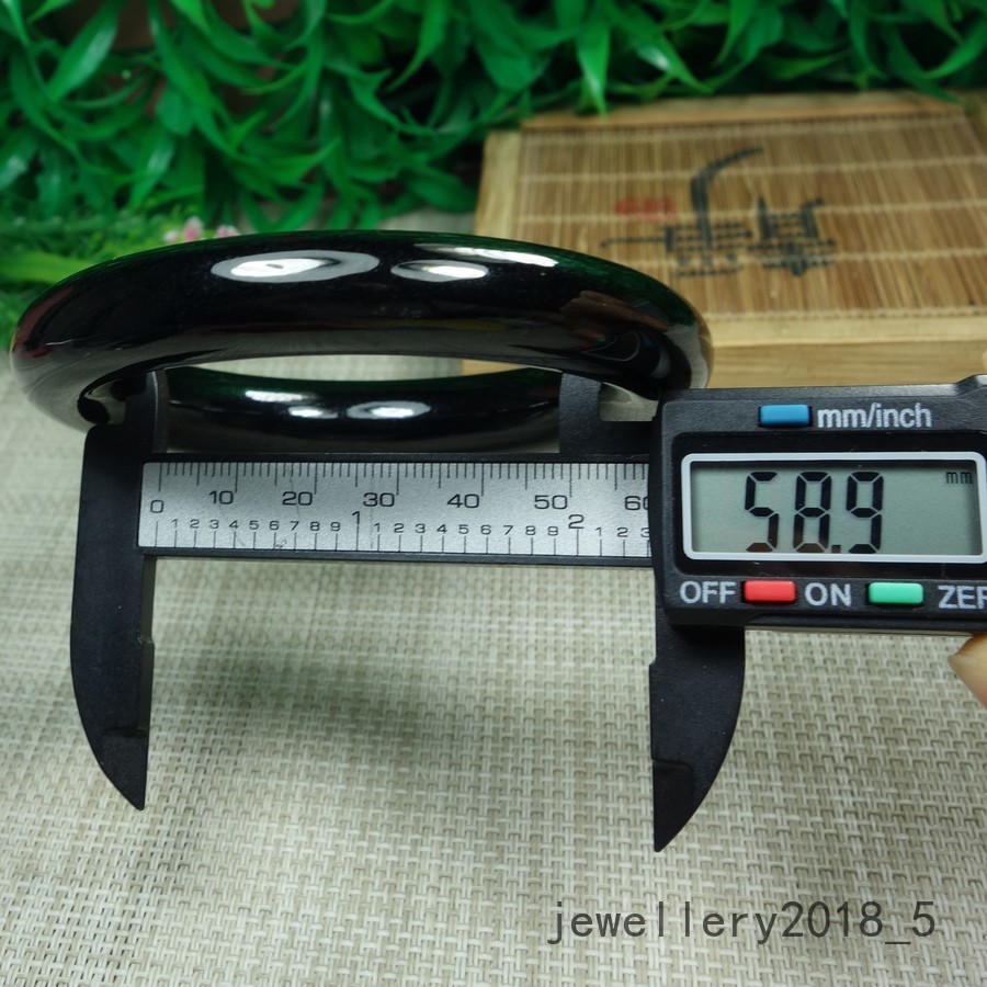 Certified Black Green Burma 100% Natural A Jadeite jade Bracelet 墨翠 圆条玉手镯 58.9mm