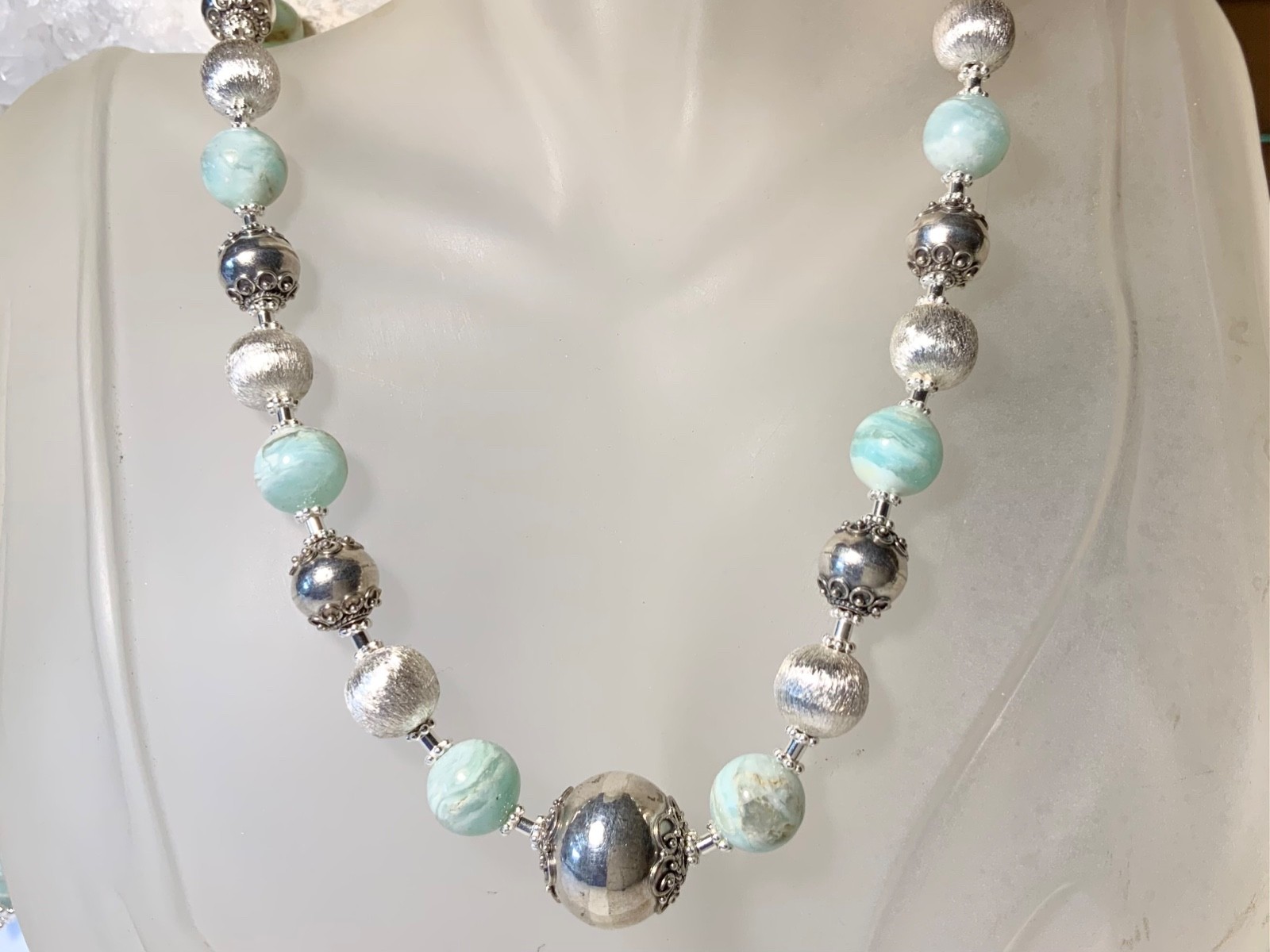 SS .925 BLUE PERUVIAN OPAL NECKLACE & EARRINGS AND SET