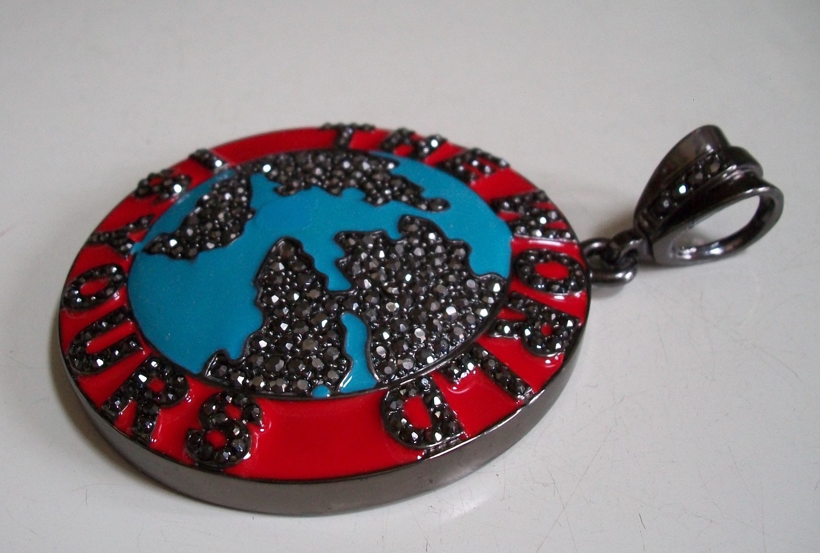 Men Bling Black Hematite Finish THE WORLD IS YOURS Globe Fashion Dressy Pendant
