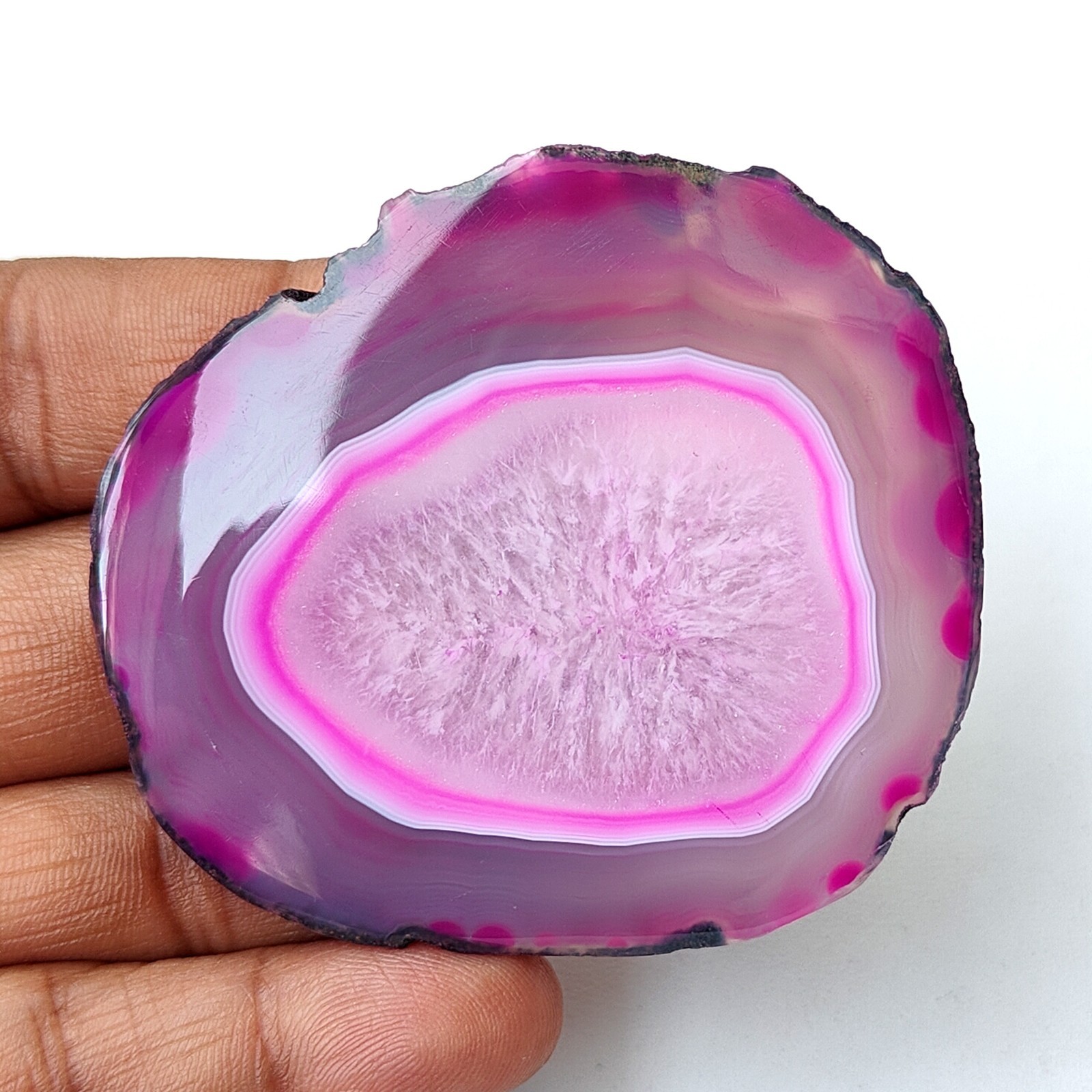 Natural Pink Agate Slice Druzy Geode Gemstone Loose Cabochon 176 Cts #11420