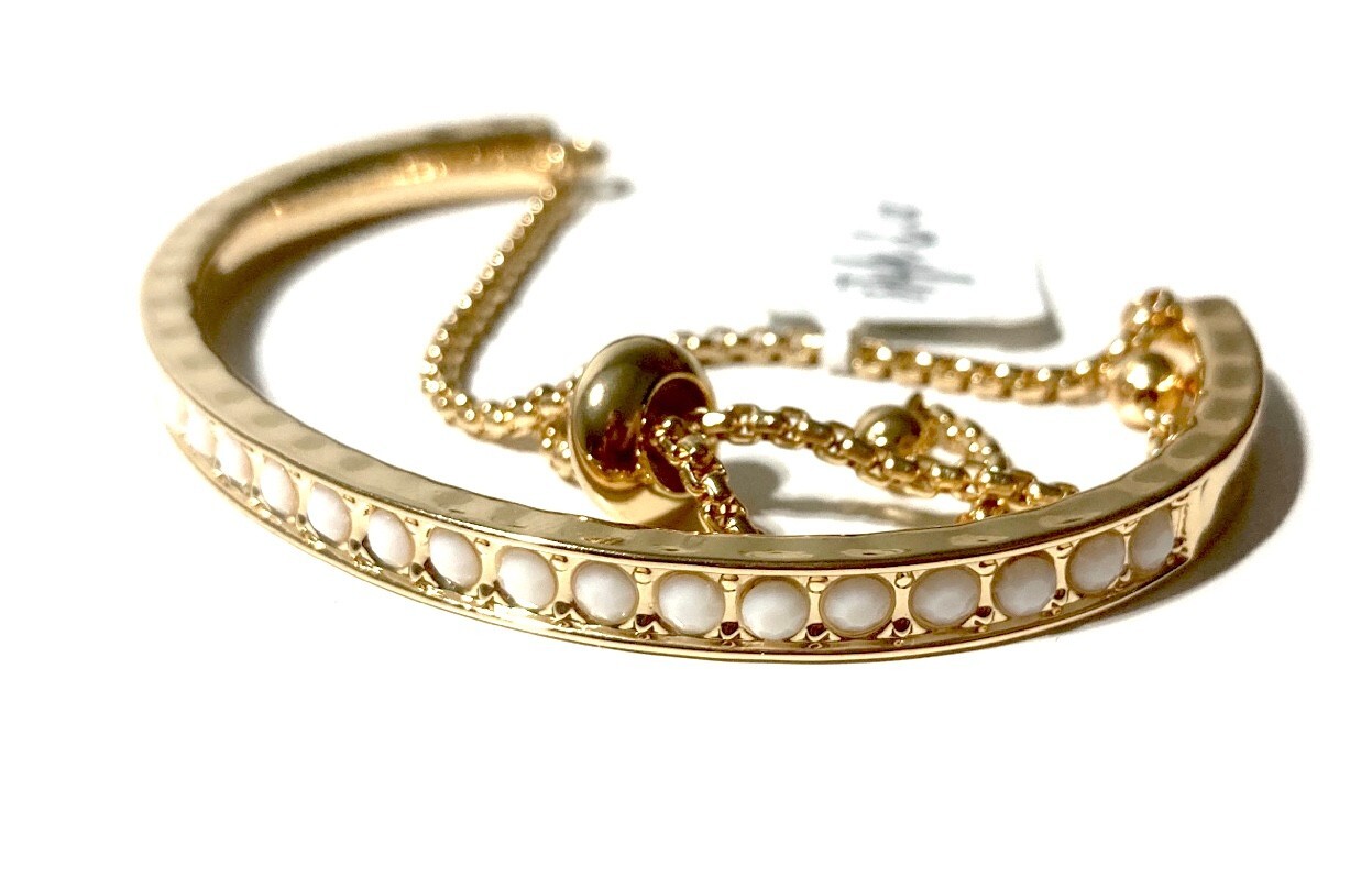 STYLE & CO IMITATION PEARL GOLD-TONE BEADED SLIDER BANGLE BRACELET NWT