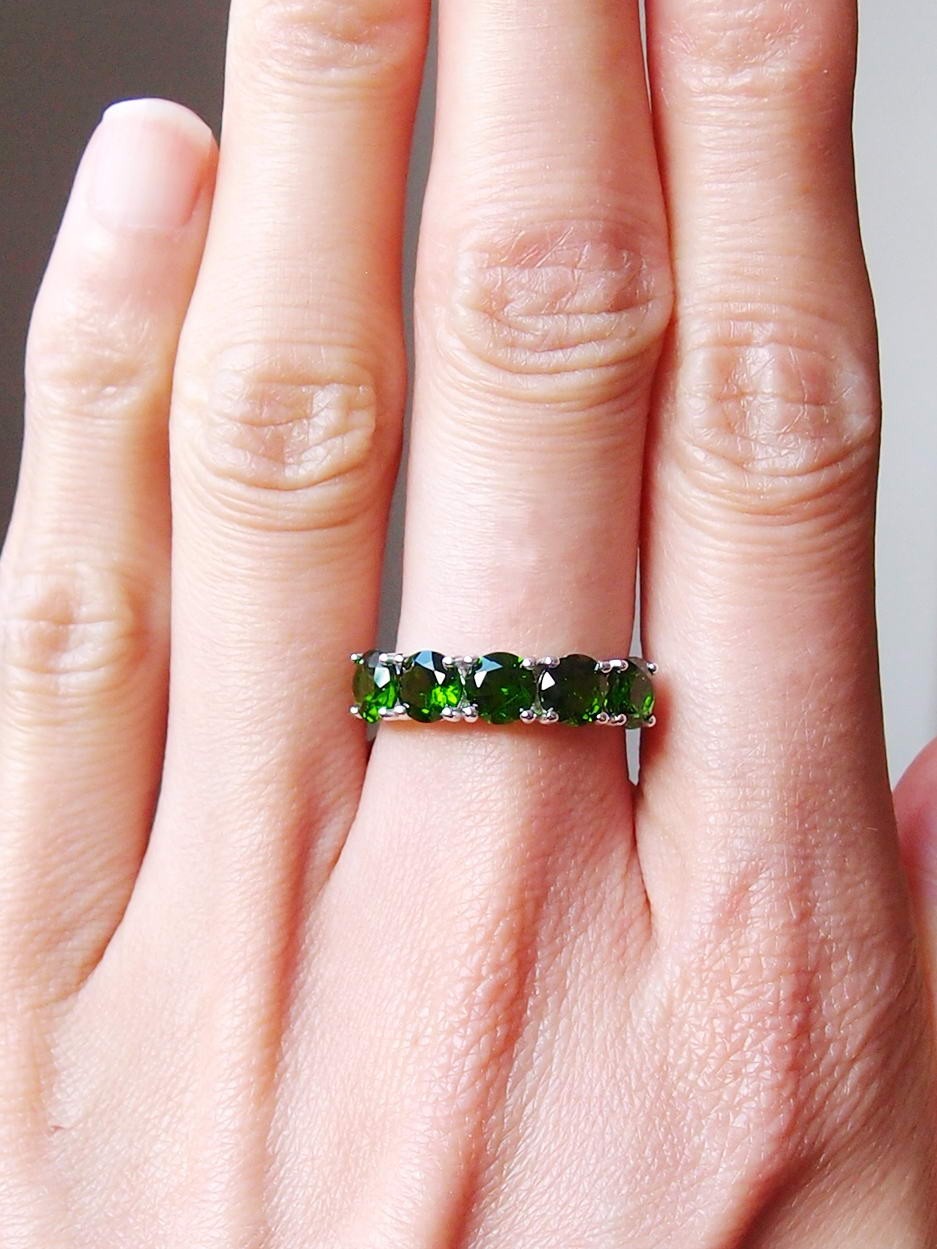 Natural Chrome Diopside Half Eternity 925 Sterling Silver Ring Size L
