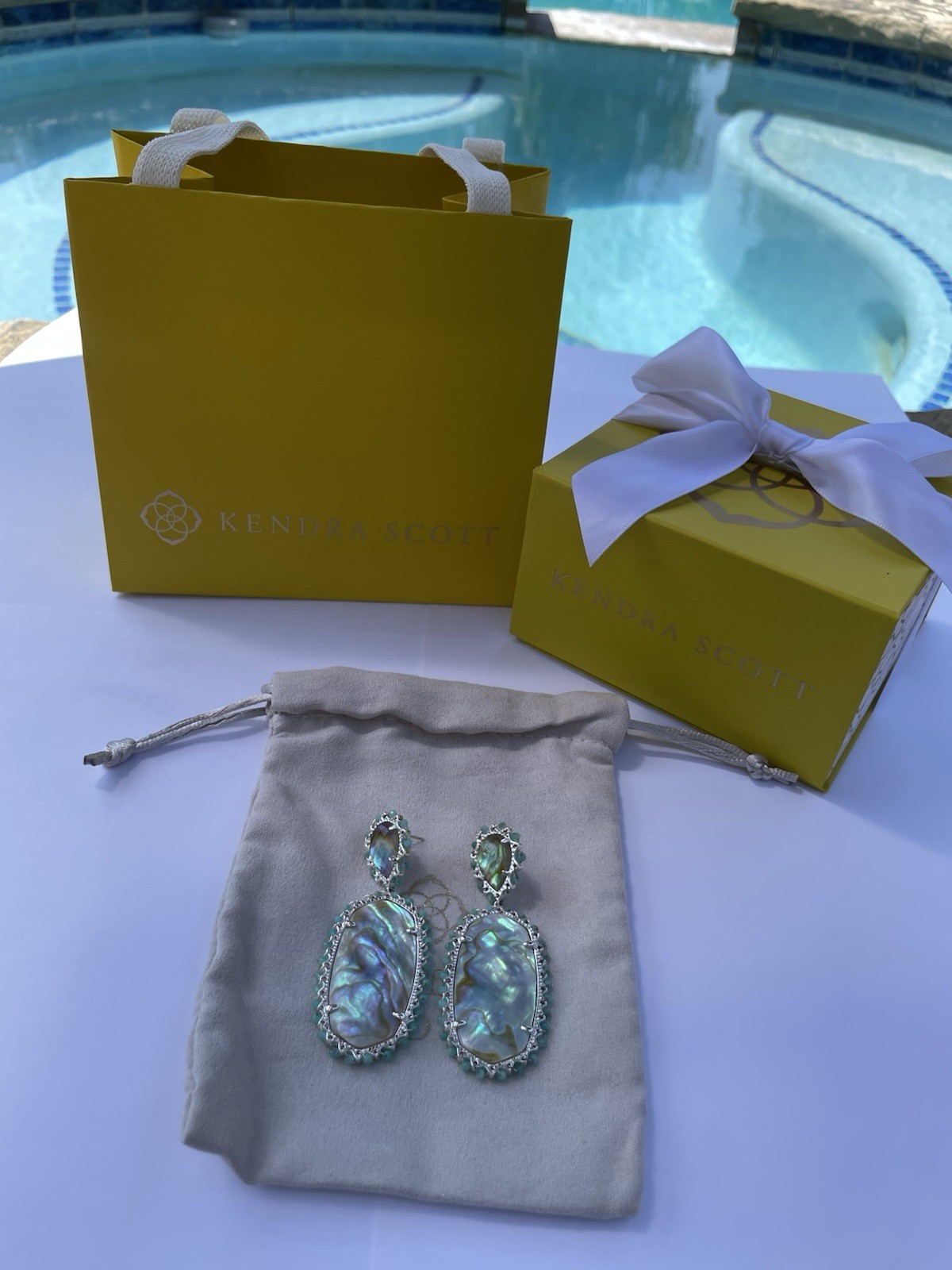 Kendra Scott Pearl Beaded Elle Statement Earrings – Rhodium with Abalone Shell