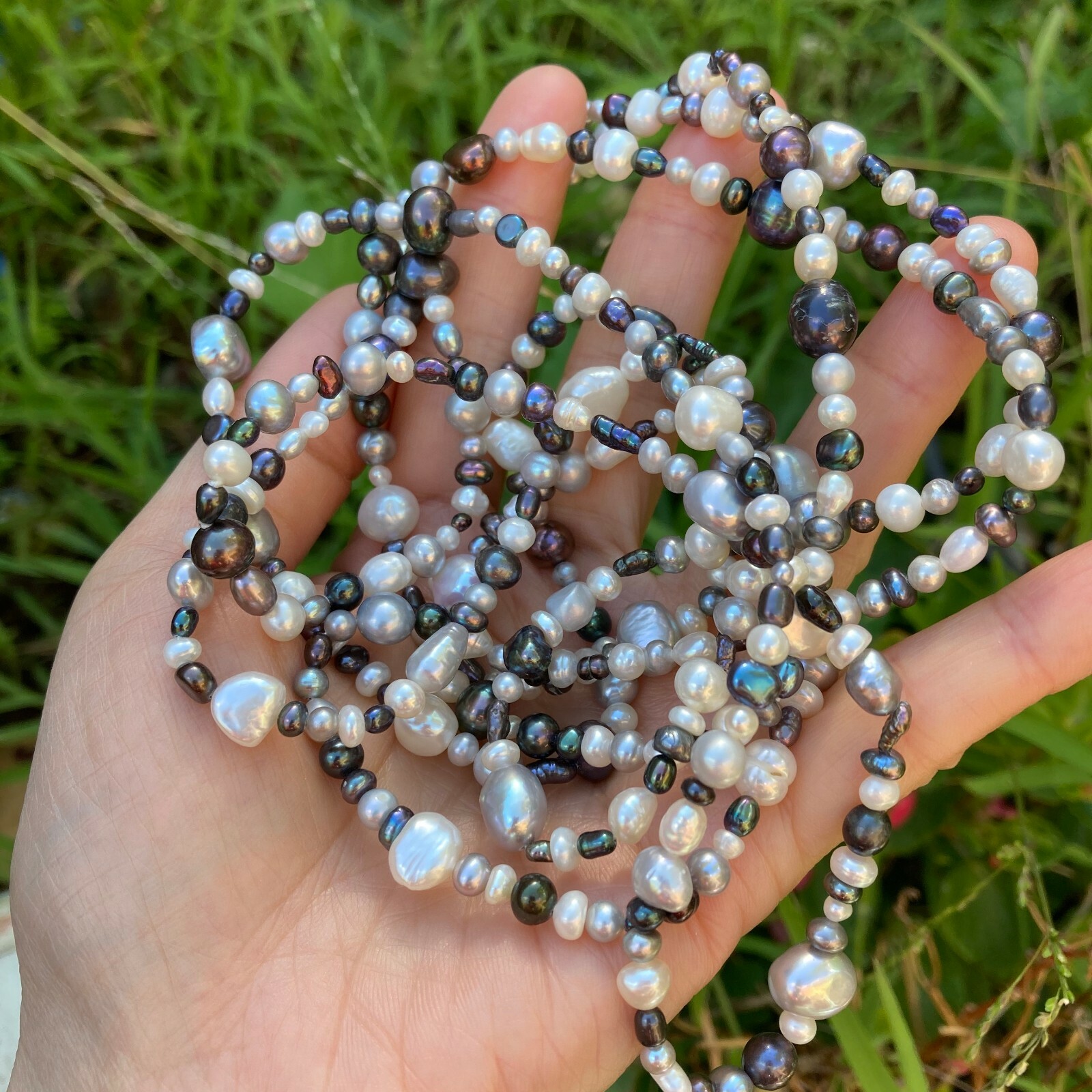 180cm size3-9mm baroque White black grey freshwater pearl Morandi color necklace