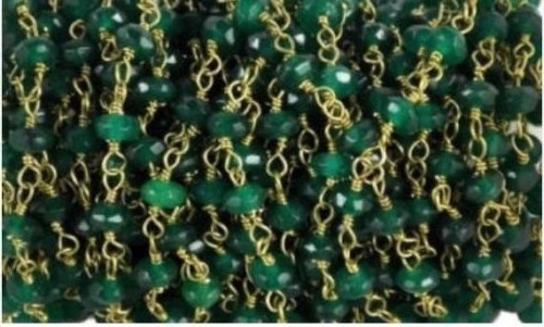 5-25 Feet Emerald Green Chalcedony Rondelle Faceted 4-4.5mm Beads, Gold Wire