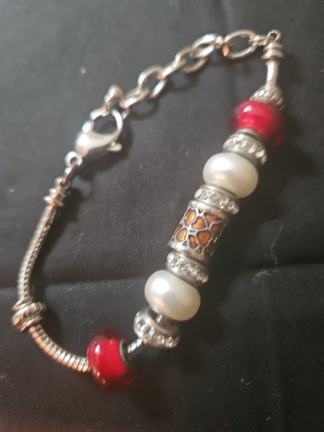 Bella Perlina Silver Tone Adjustable Red Charm Bracelet