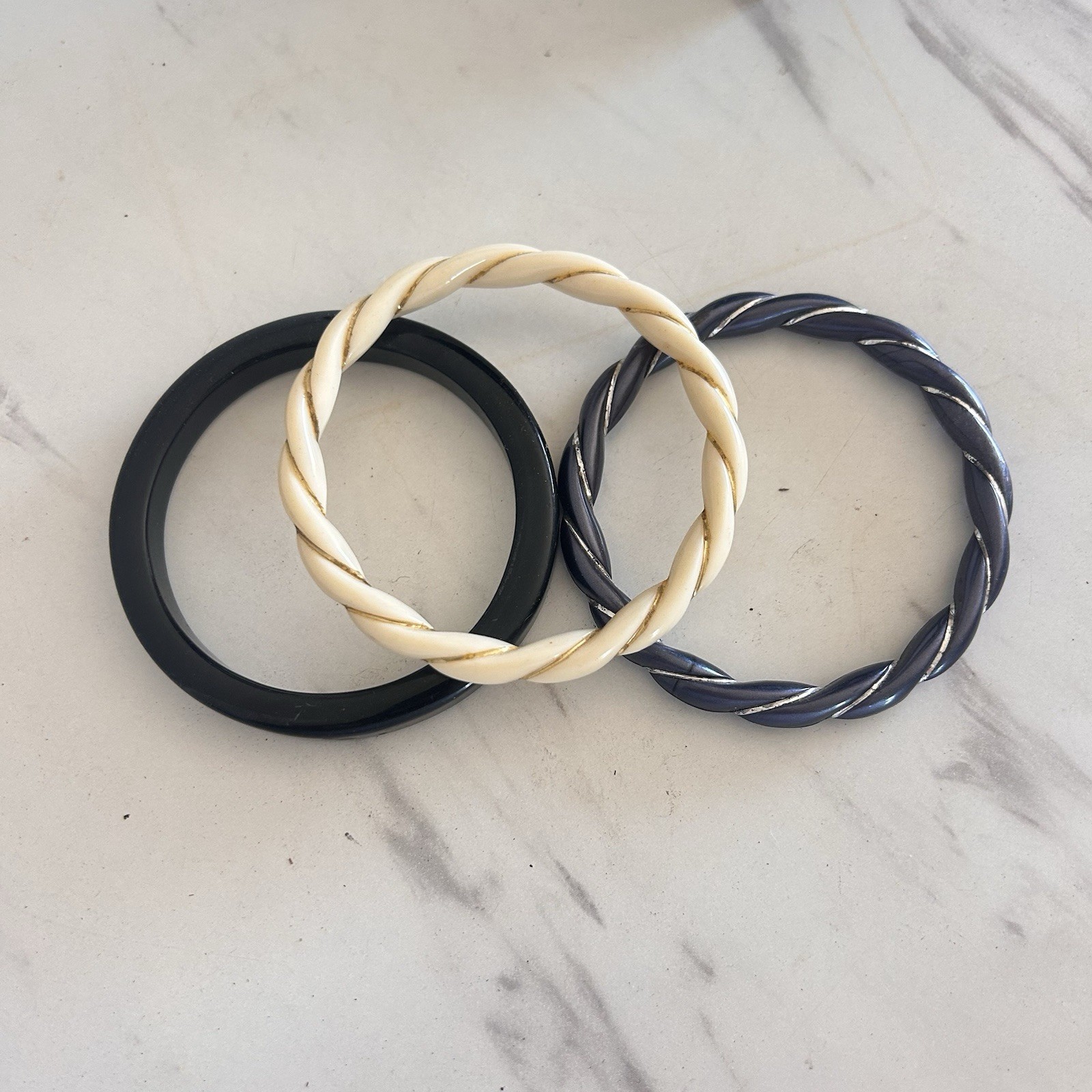 Vintage Lucite Plastic Metal Bronze Mixed Bangle Bracelet Collection Lot of 9 A