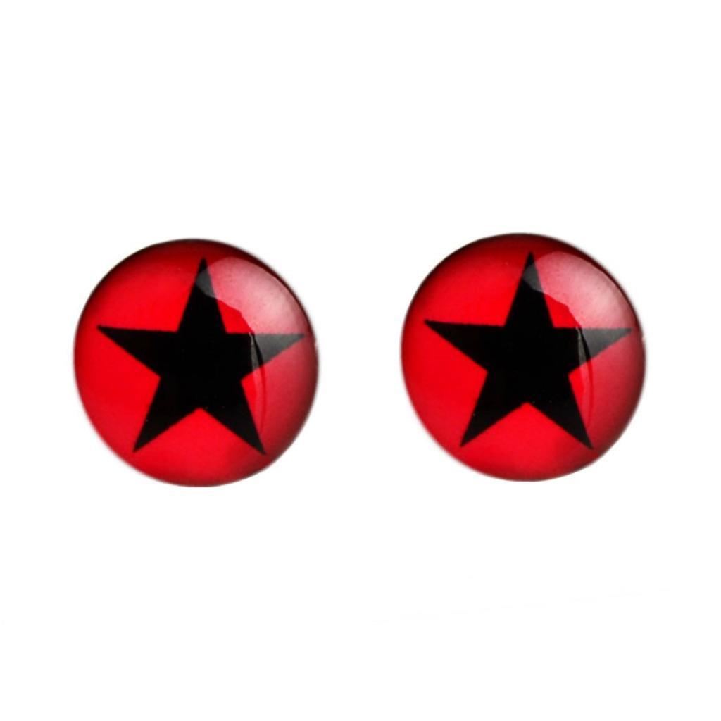 STAINLESS STEEL STAR EARRINGS 10mm Black Red Round Circle Hipster Stud Post Pair