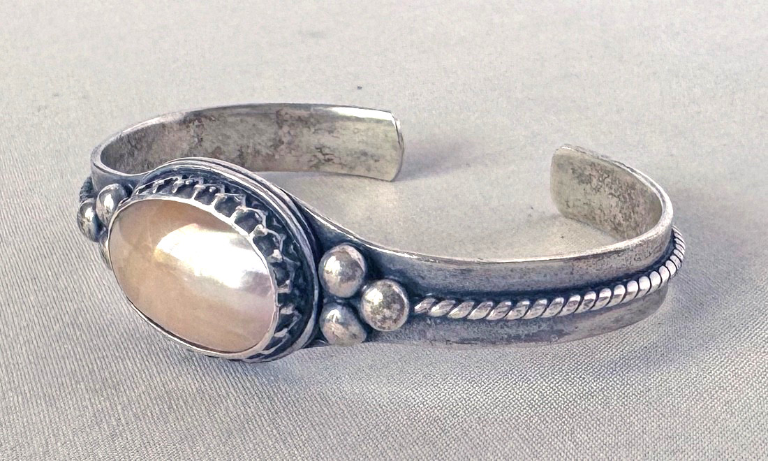 Carolyn Pollack Sterling Silver & MOP Southwestern Style Cuff Bracelet;A545