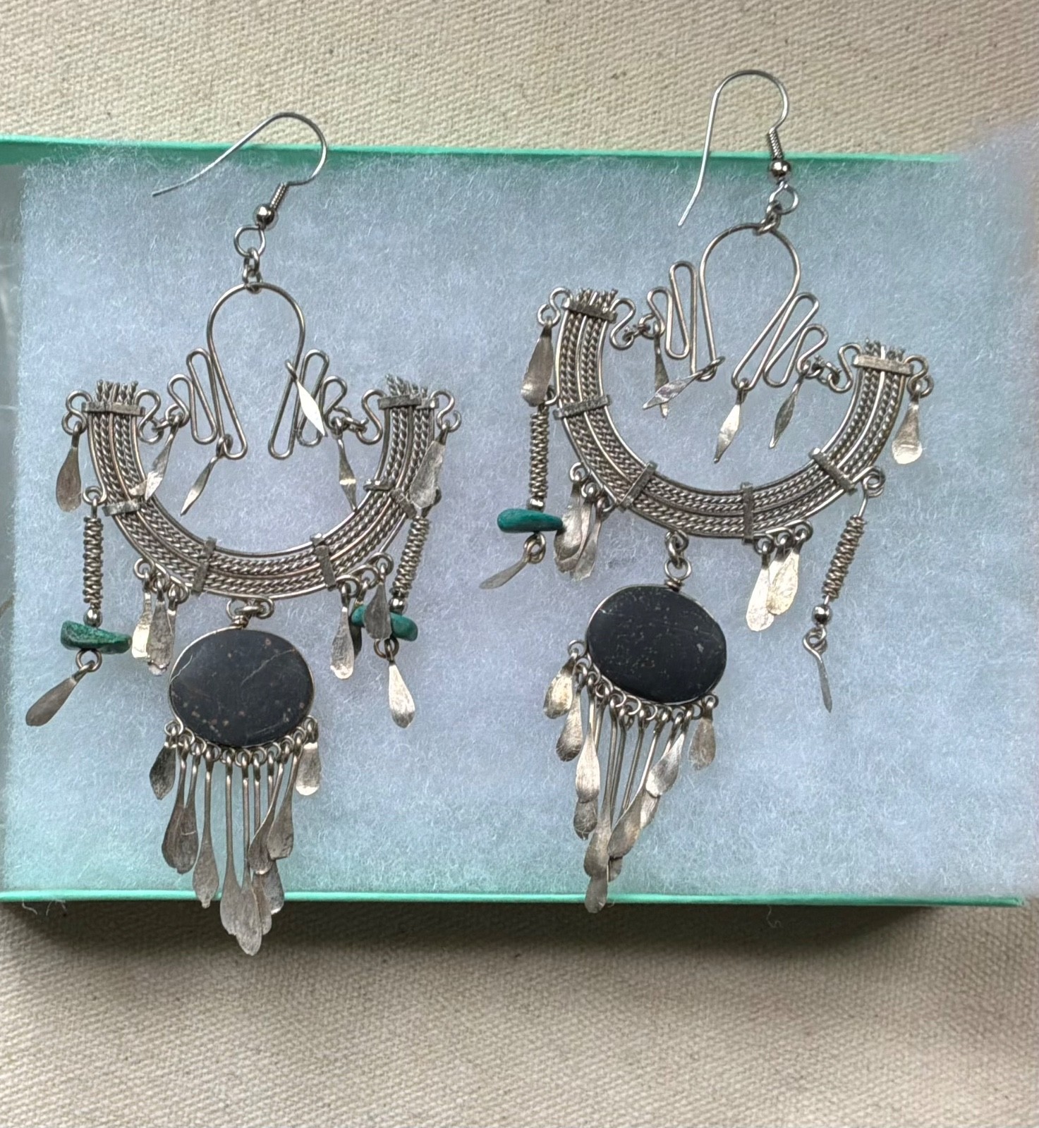 SILVER AND TURQUOISE EARRINGS! Chandelier with beautiful details!