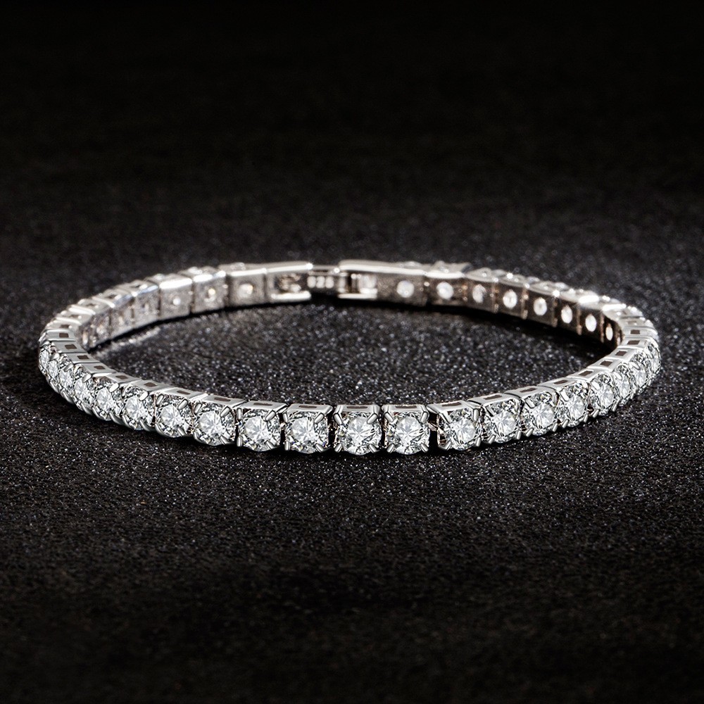 Lihong S925 Sterling Silver Tennis Bracelet 4mm Zirconia Women Wedding Jewelry