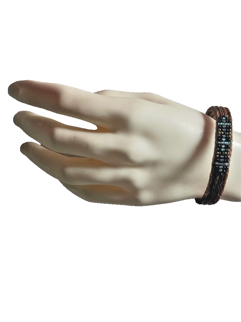 Western Womans Bracelet 8 x 3/8 in Cross Horsehair Bead Lobster Brown Multicolor