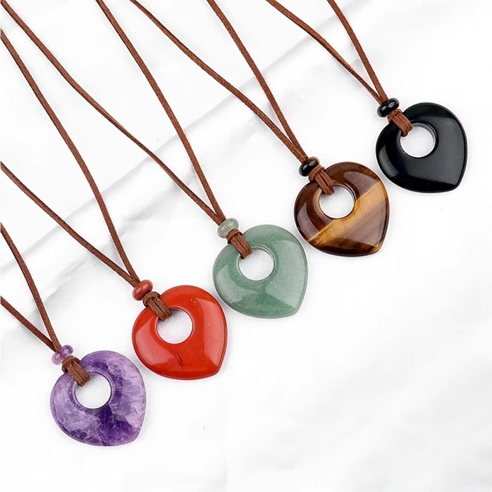NATURAL STONE *** 1 x Large Gemstone Heart Pendant 40mm, with Choker